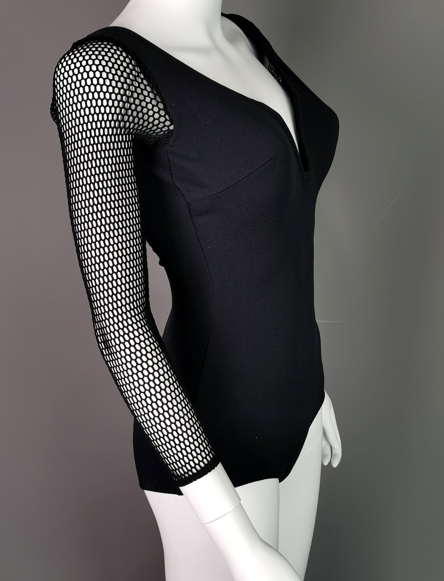 Vintage 1980s fishnet sleeve swimsuit