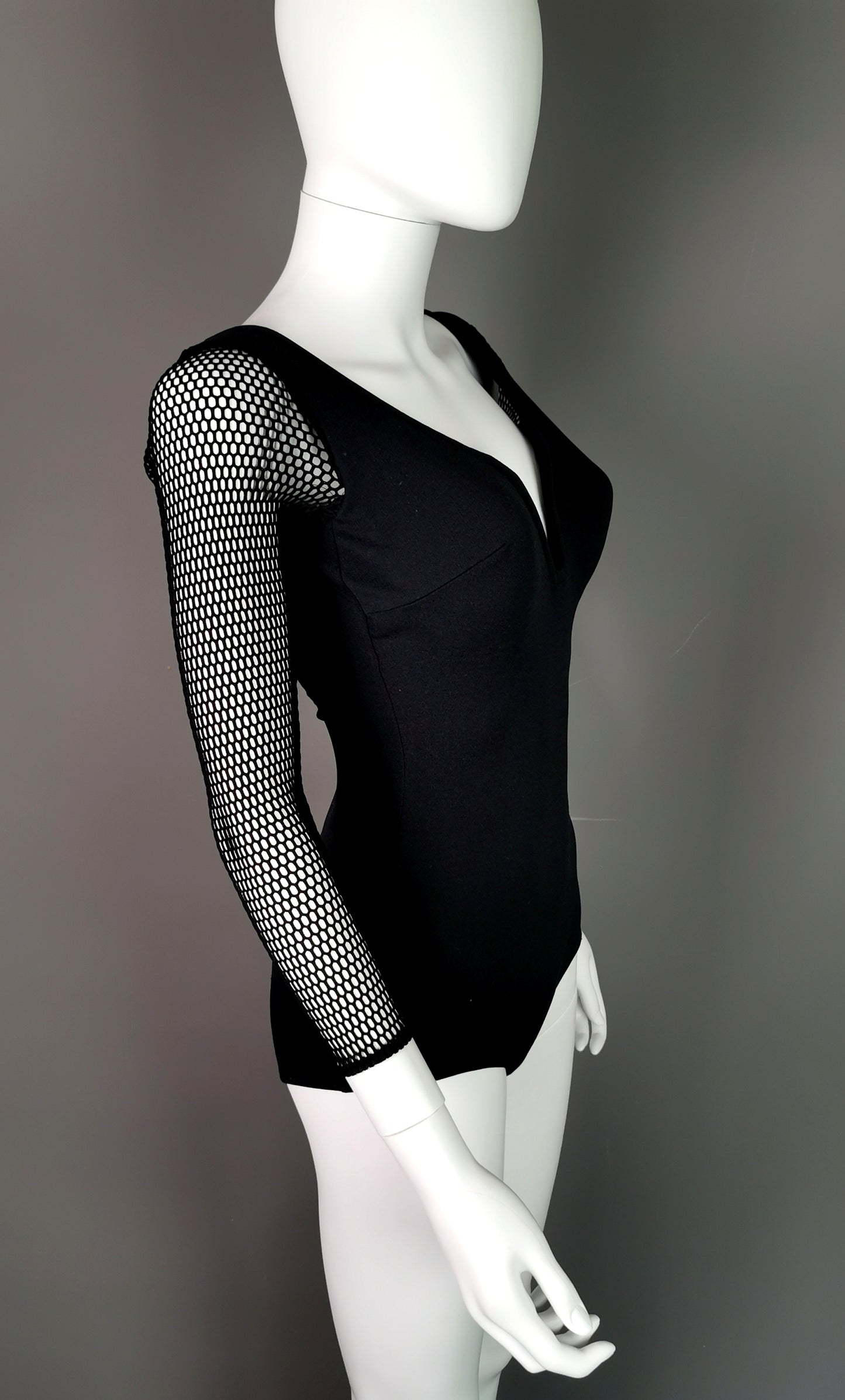 Vintage 1980s fishnet sleeve swimsuit