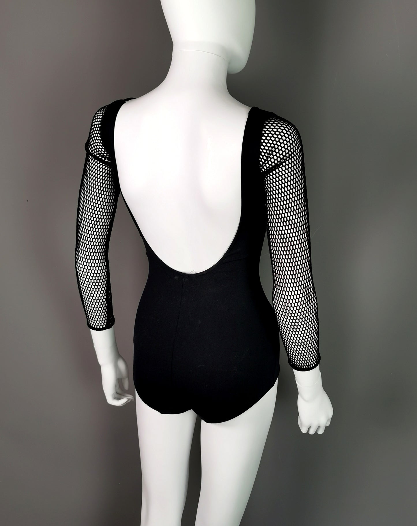 Vintage 1980s fishnet sleeve swimsuit