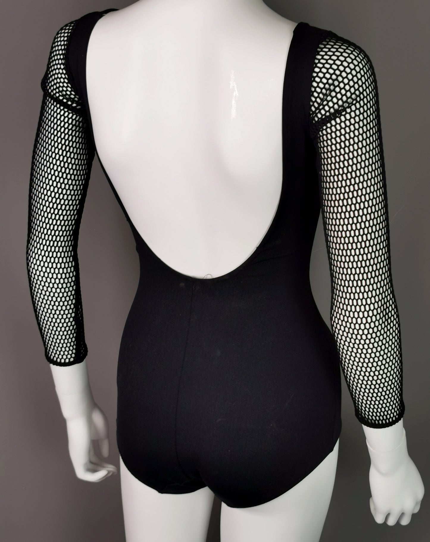 Vintage 1980s fishnet sleeve swimsuit