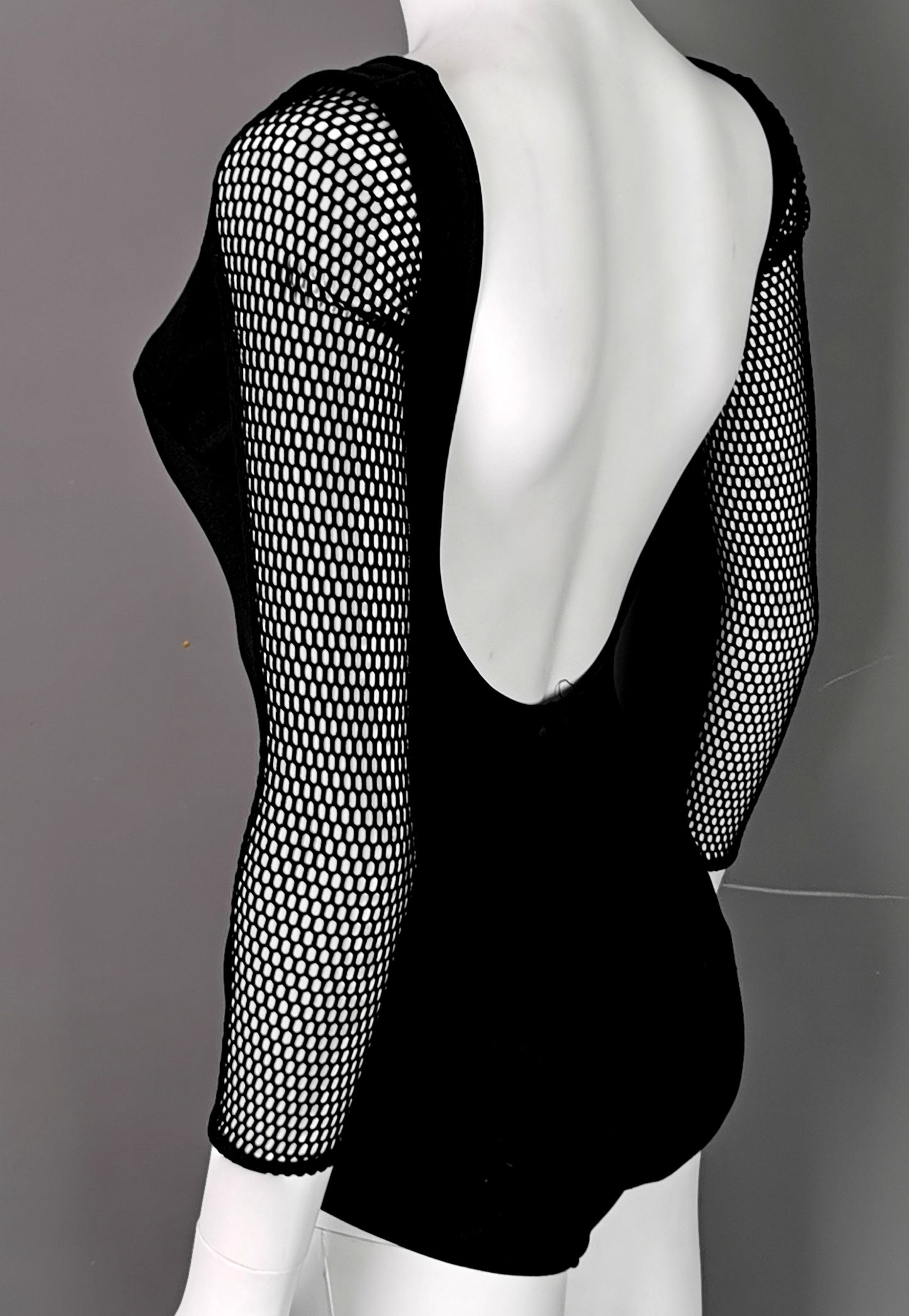 Vintage 1980s fishnet sleeve swimsuit