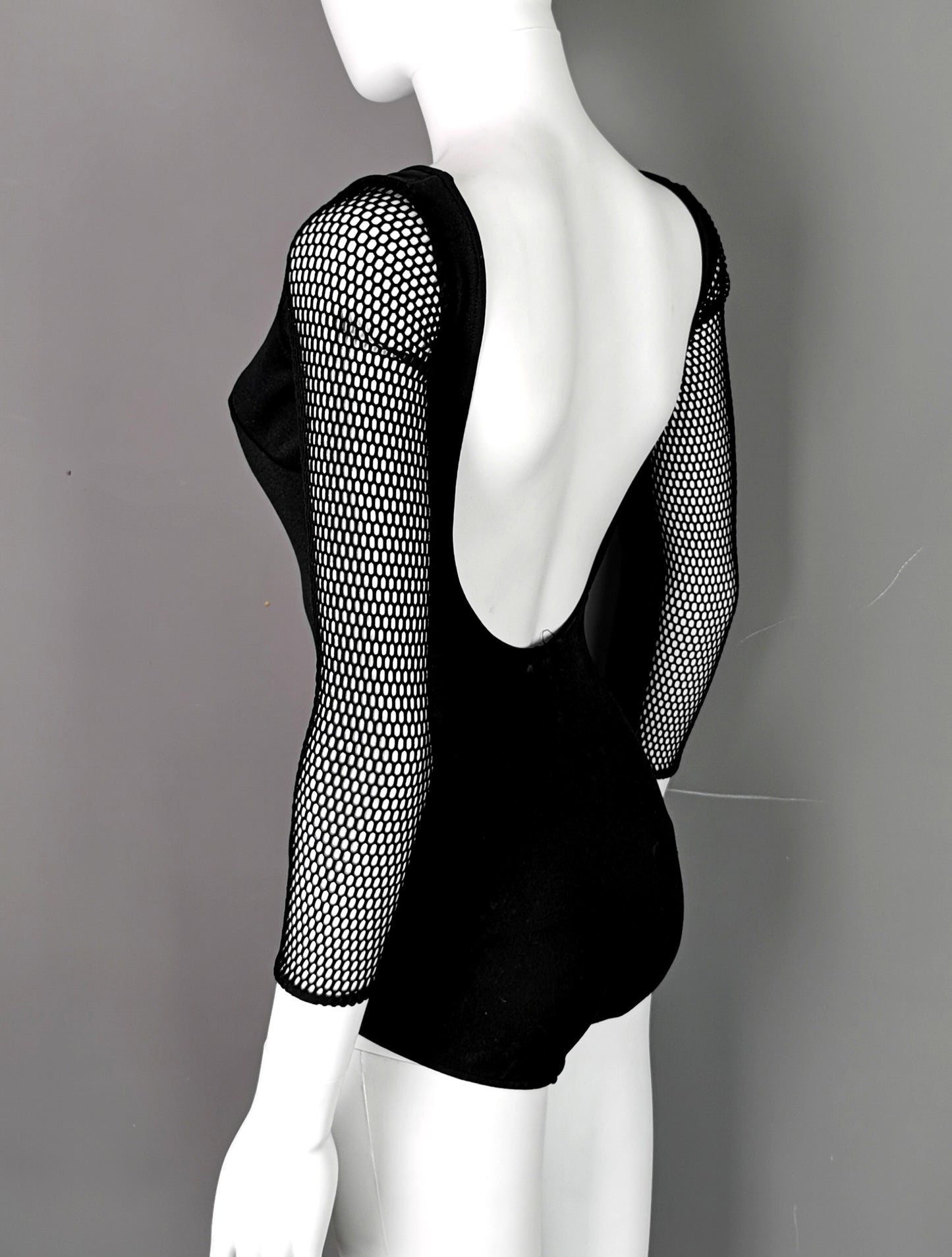 Vintage 1980s fishnet sleeve swimsuit