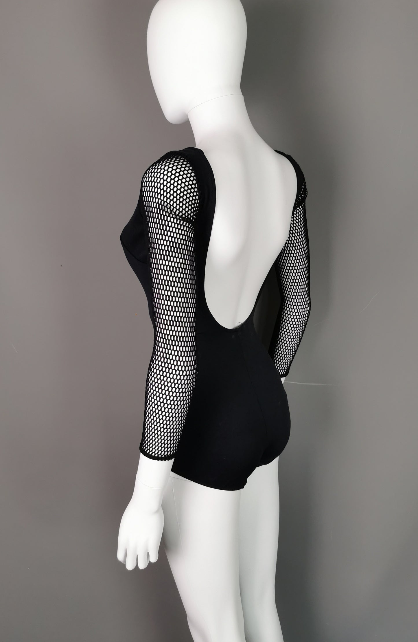 Vintage 1980s fishnet sleeve swimsuit