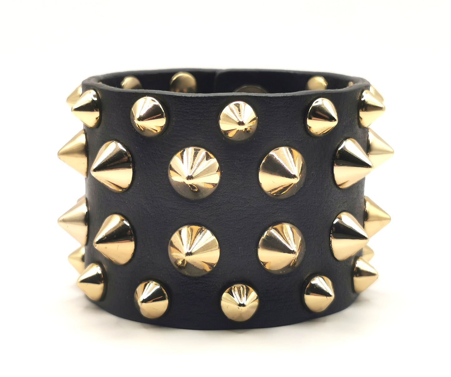 Balmain studded leather cuff bracelet, black and gold