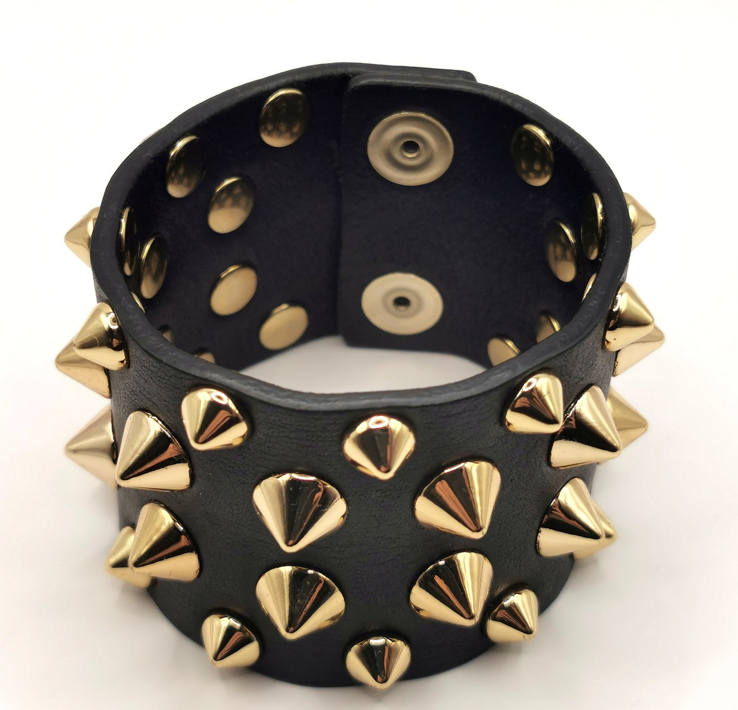 Balmain studded leather cuff bracelet, black and gold