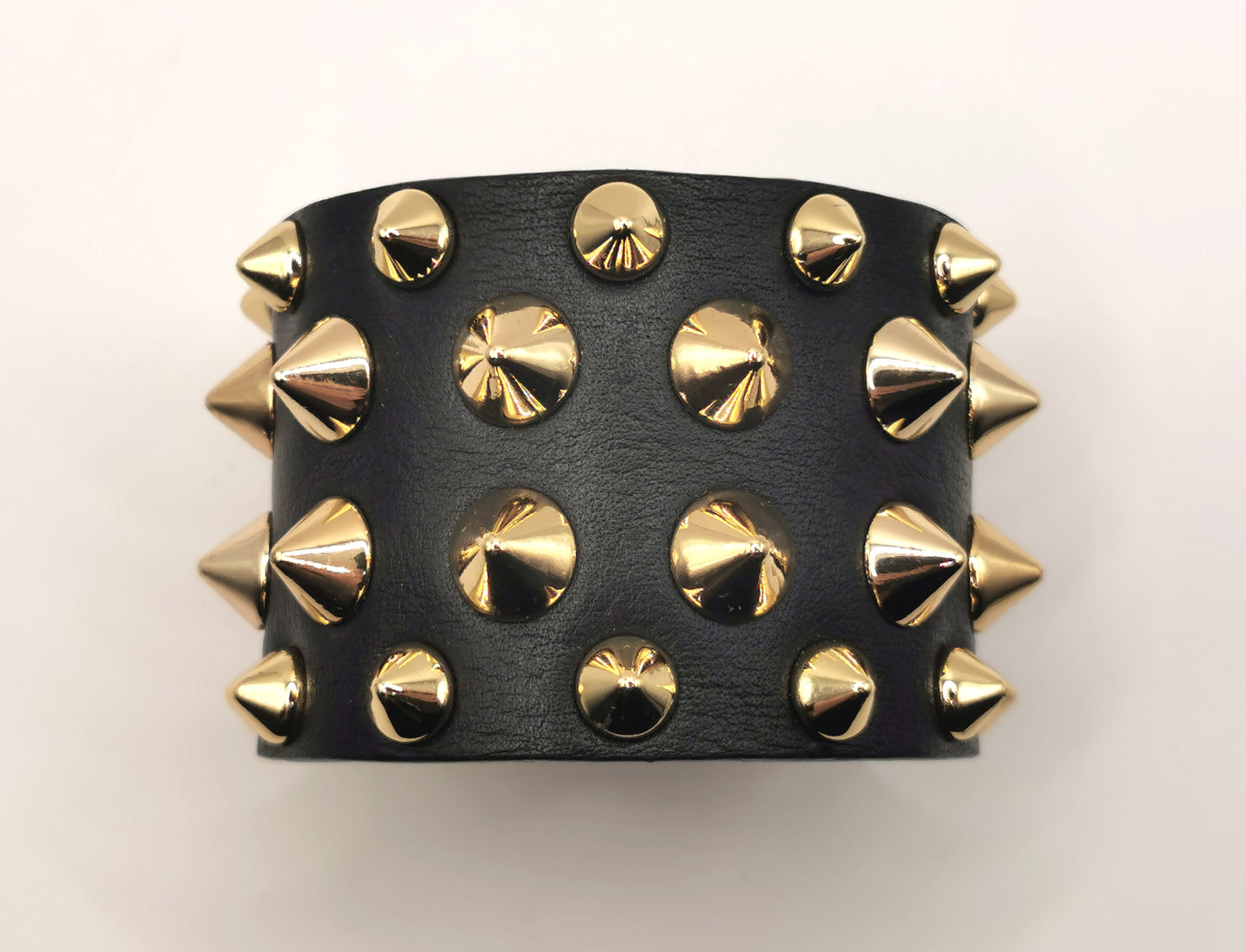 Balmain studded leather cuff bracelet, black and gold