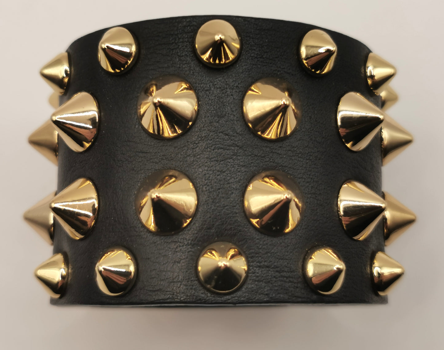 Balmain studded leather cuff bracelet, black and gold