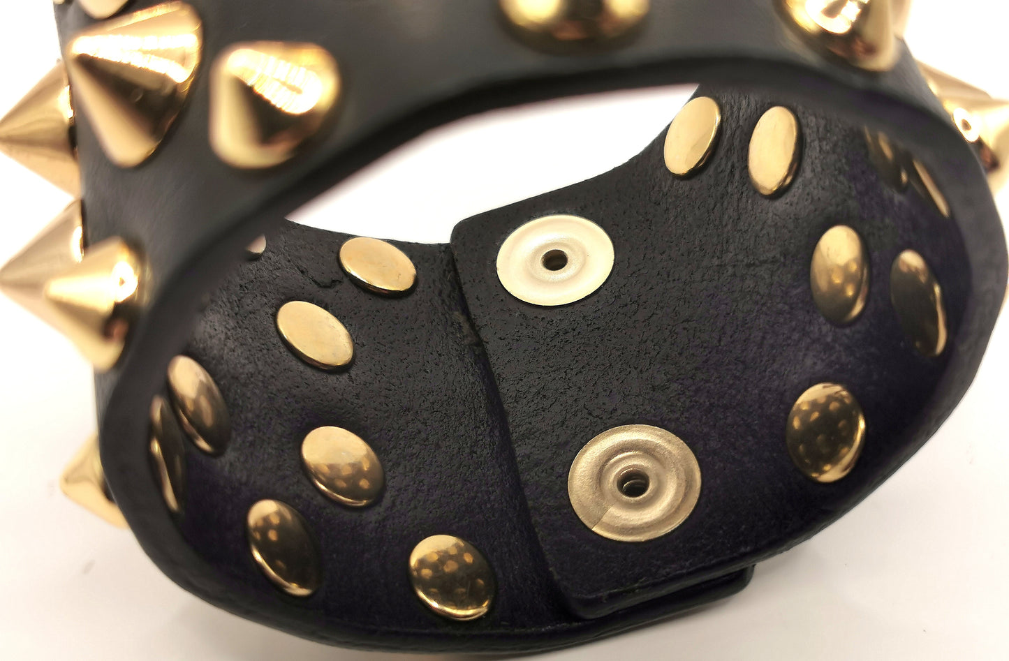 Balmain studded leather cuff bracelet, black and gold