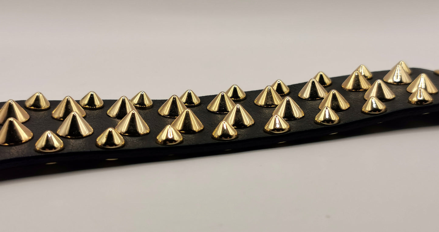 Balmain studded leather cuff bracelet, black and gold