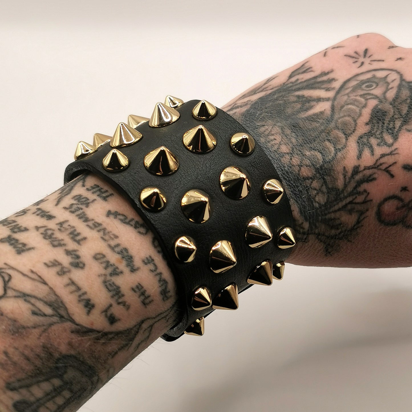 Balmain studded leather cuff bracelet, black and gold