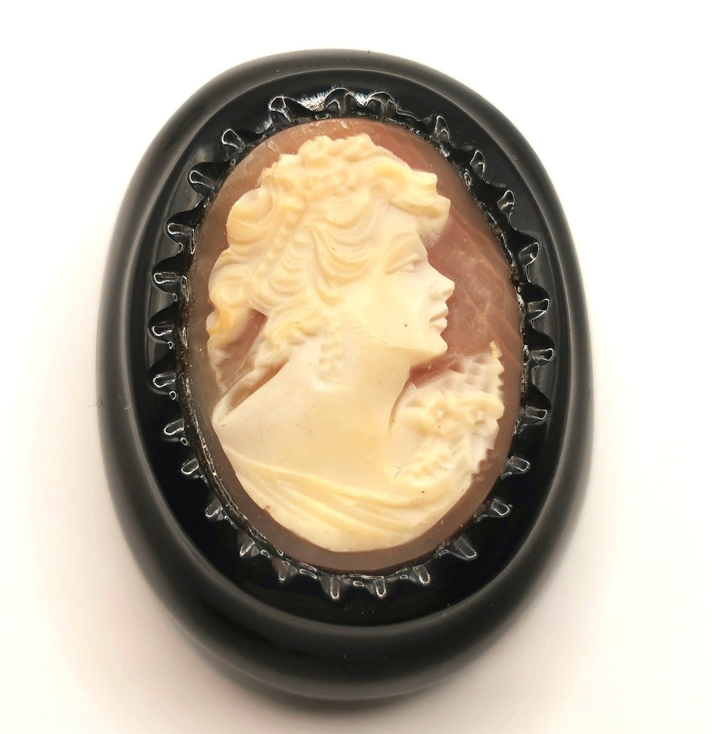 Antique Victorian Whitby Jet cameo brooch