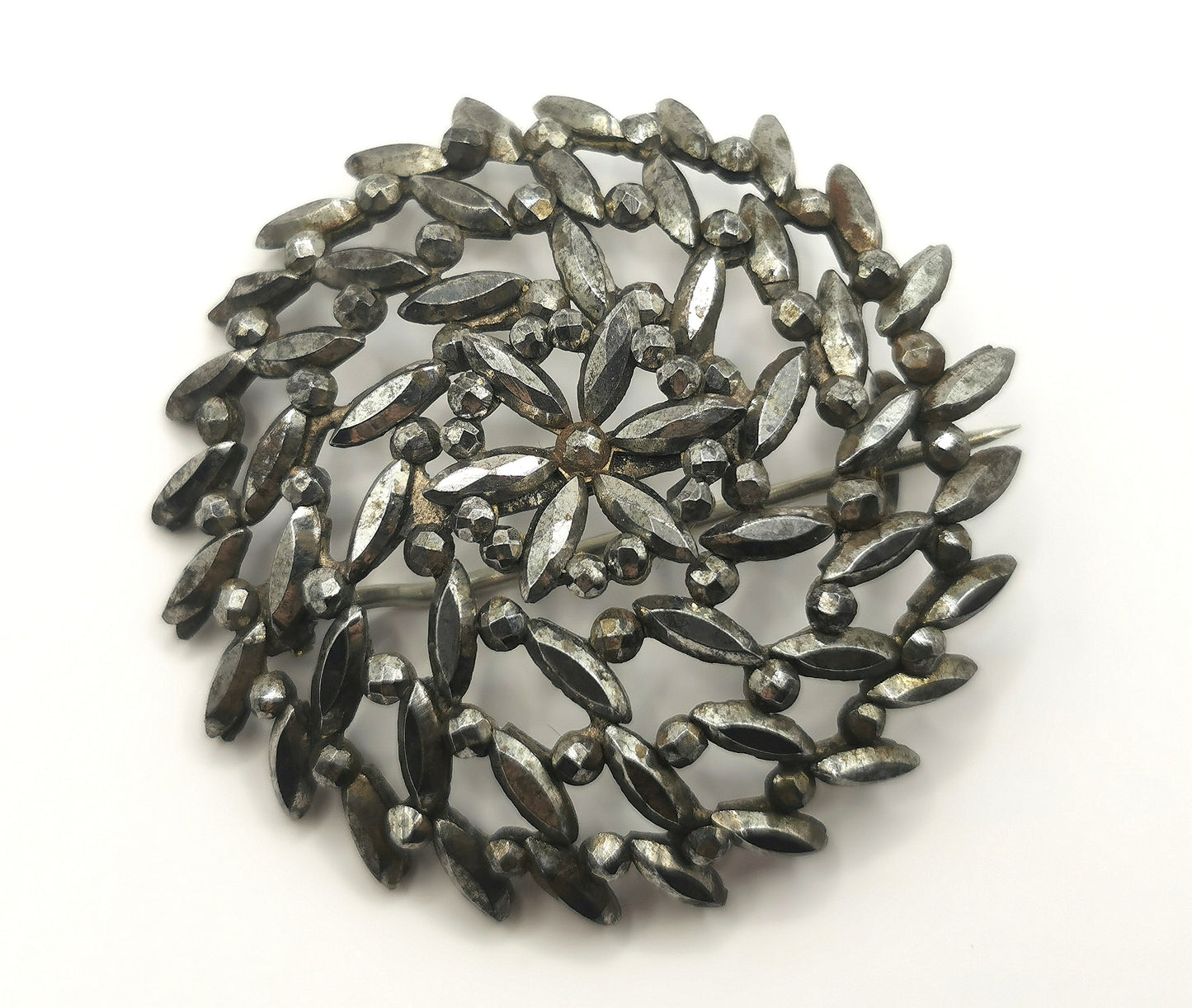 Antique Georgian cut steel brooch, Forget me not