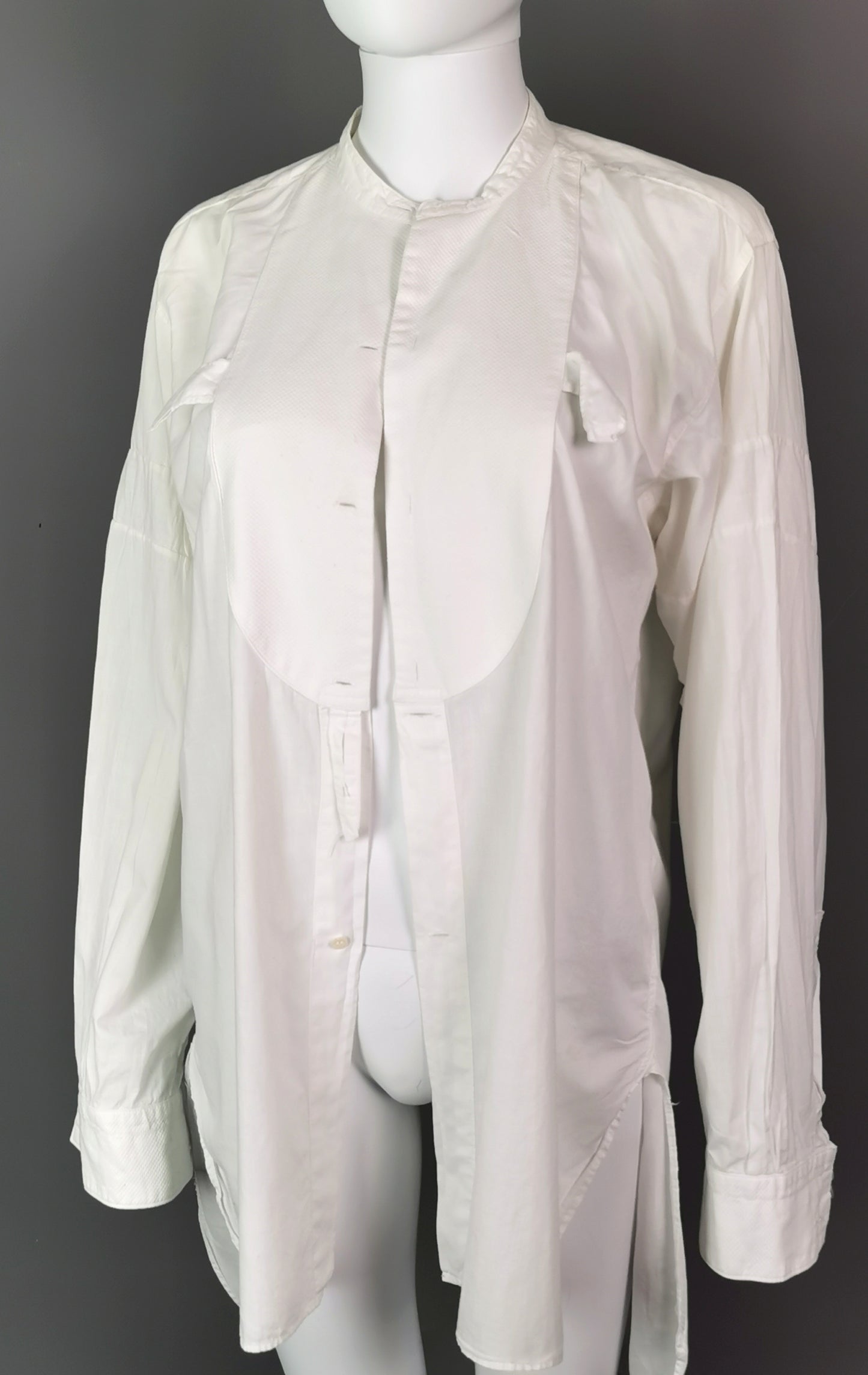 Vintage mens formal dress shirt, waffle cloth bib, C1960s Martus