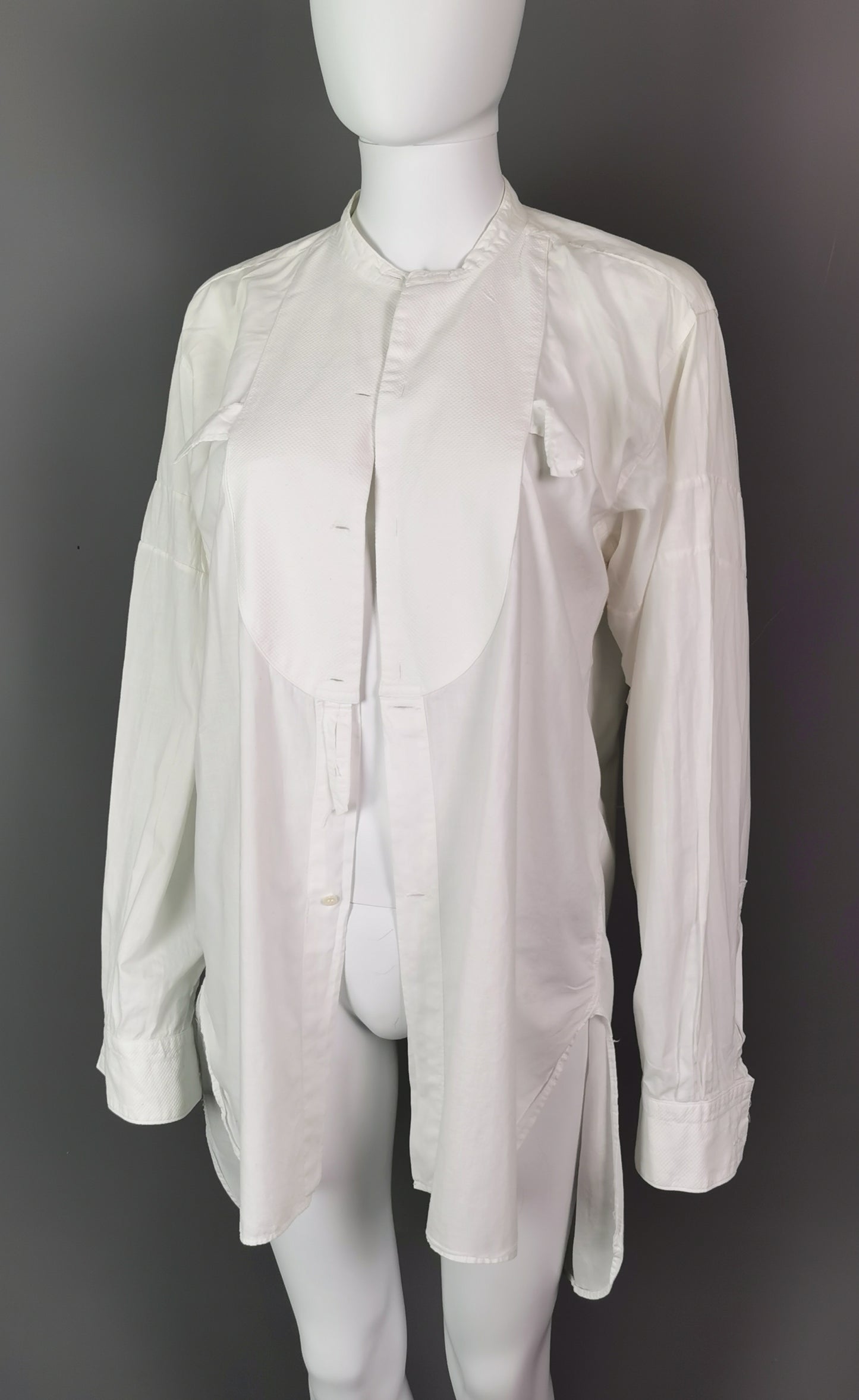 Vintage mens formal dress shirt, waffle cloth bib, C1960s Martus