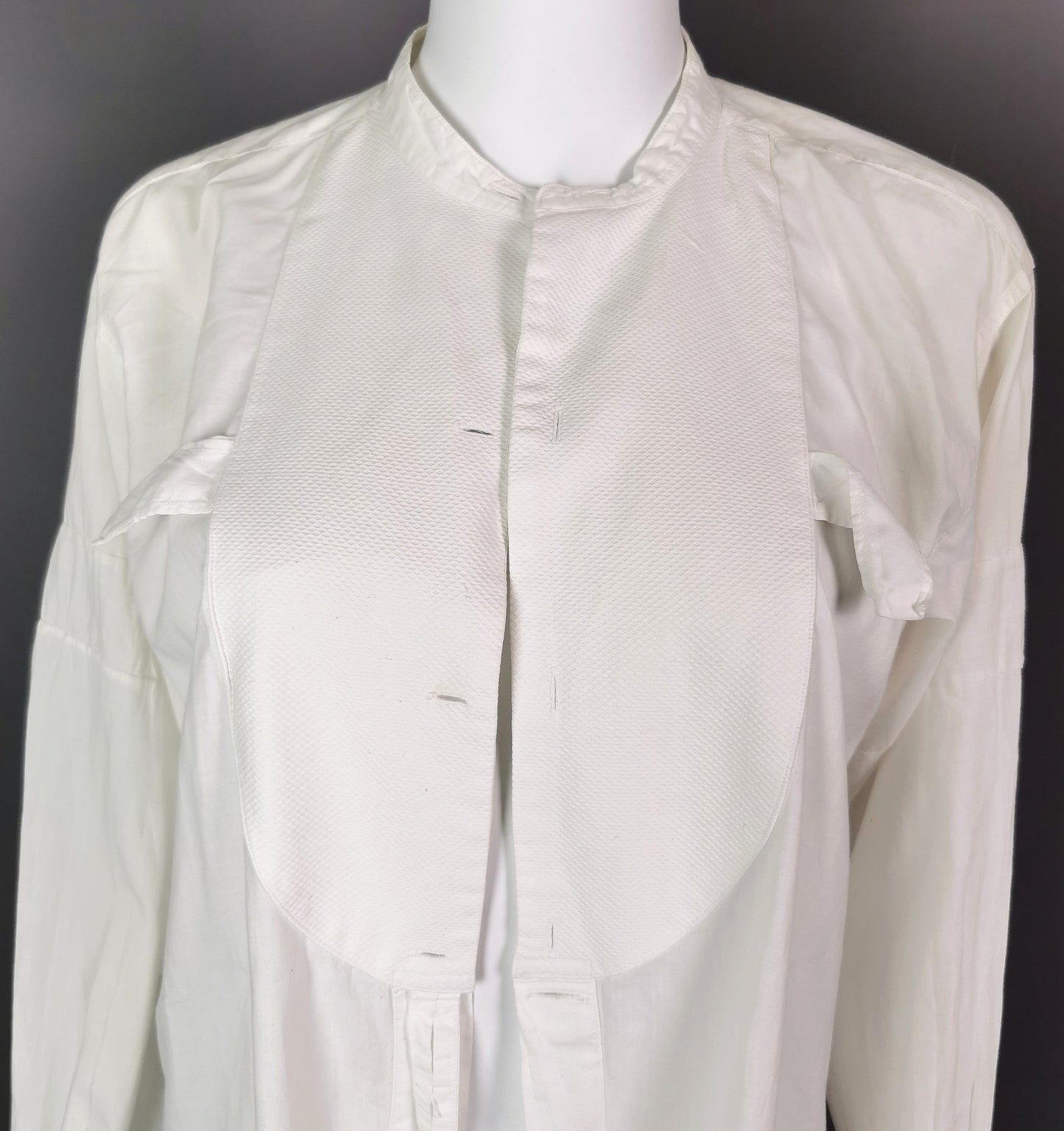 Vintage mens formal dress shirt, waffle cloth bib, C1960s Martus