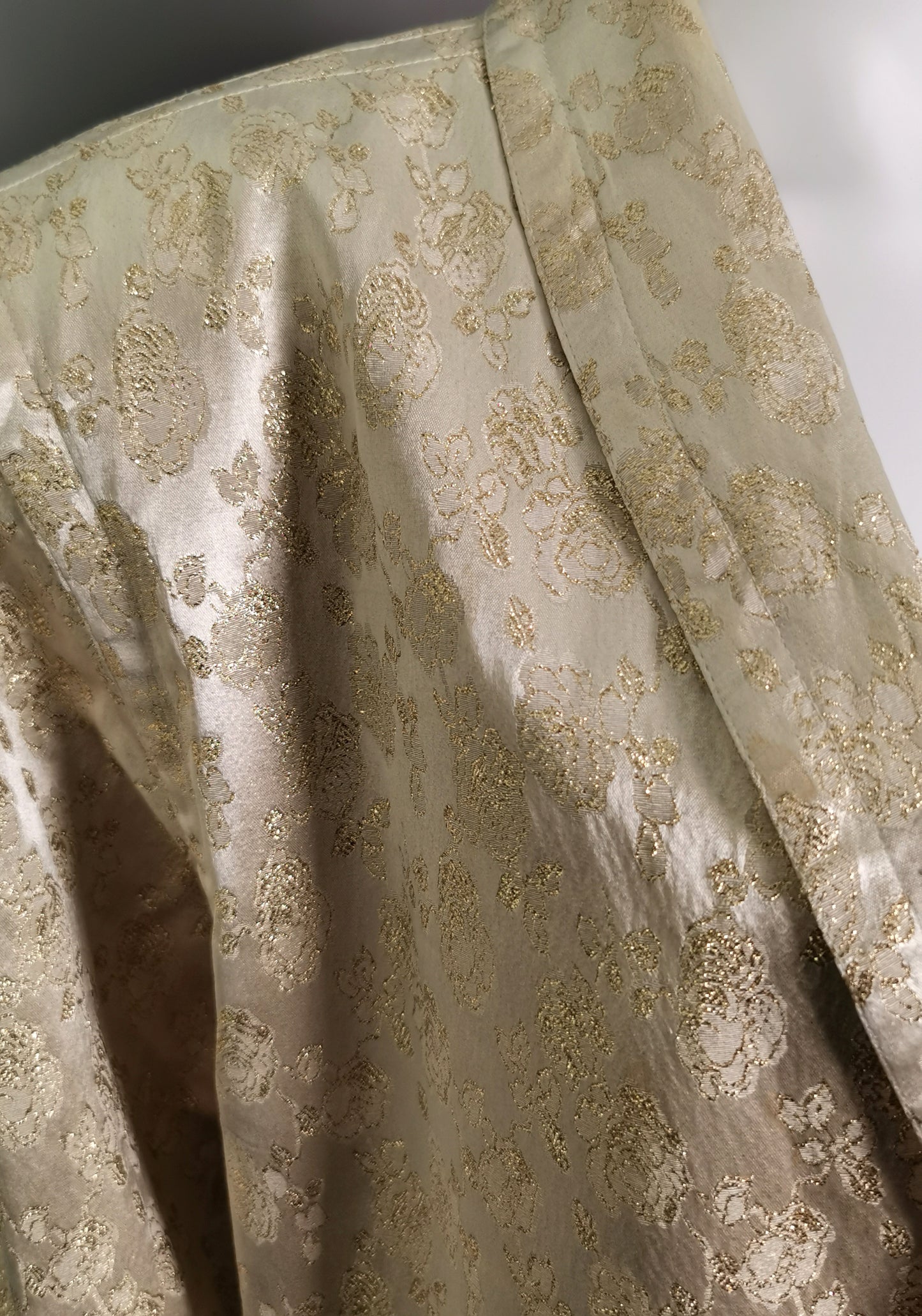 Vintage gold and cream satin Brocade jacket, longline blazer, Floral