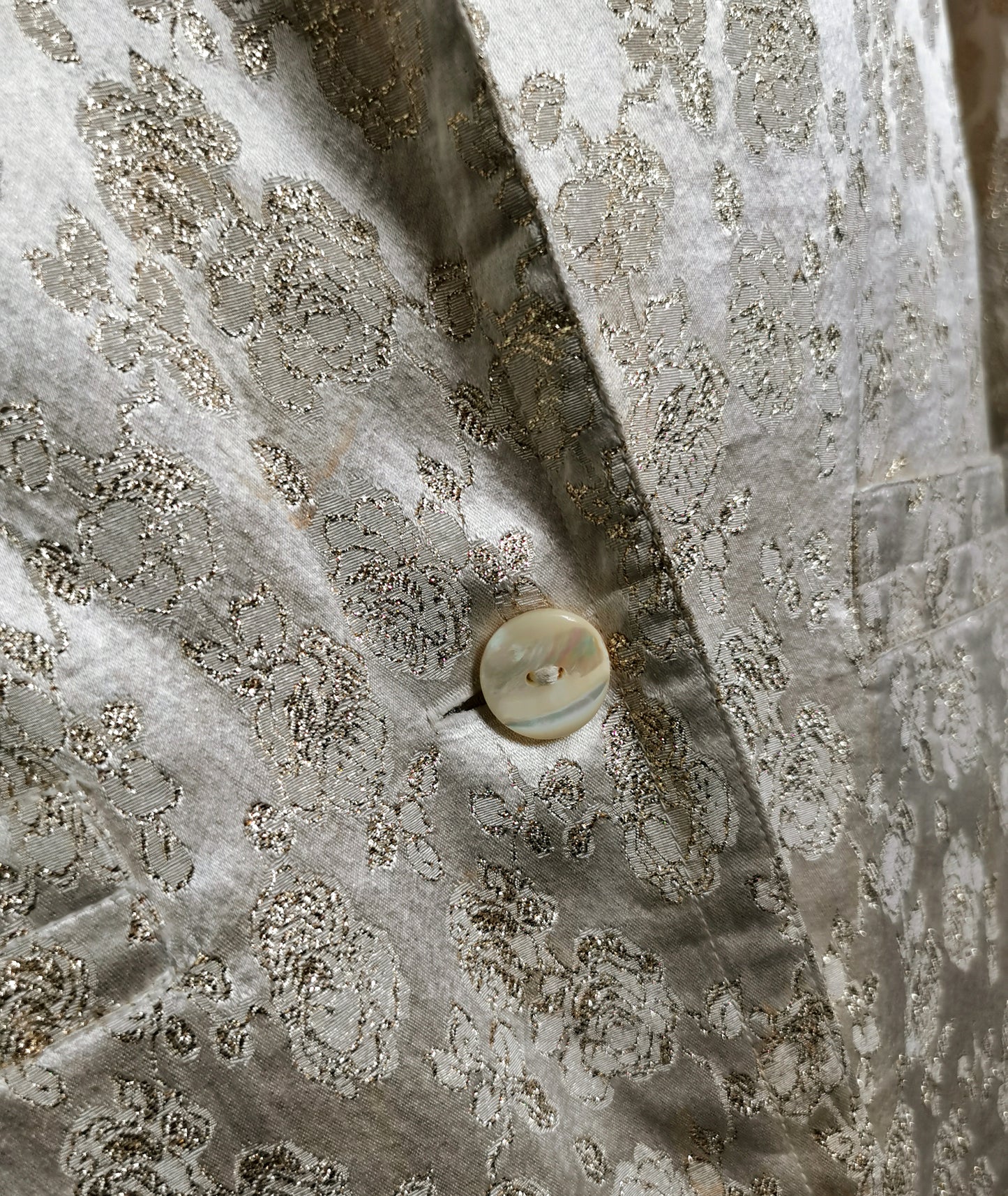 Vintage gold and cream satin Brocade jacket, longline blazer, Floral