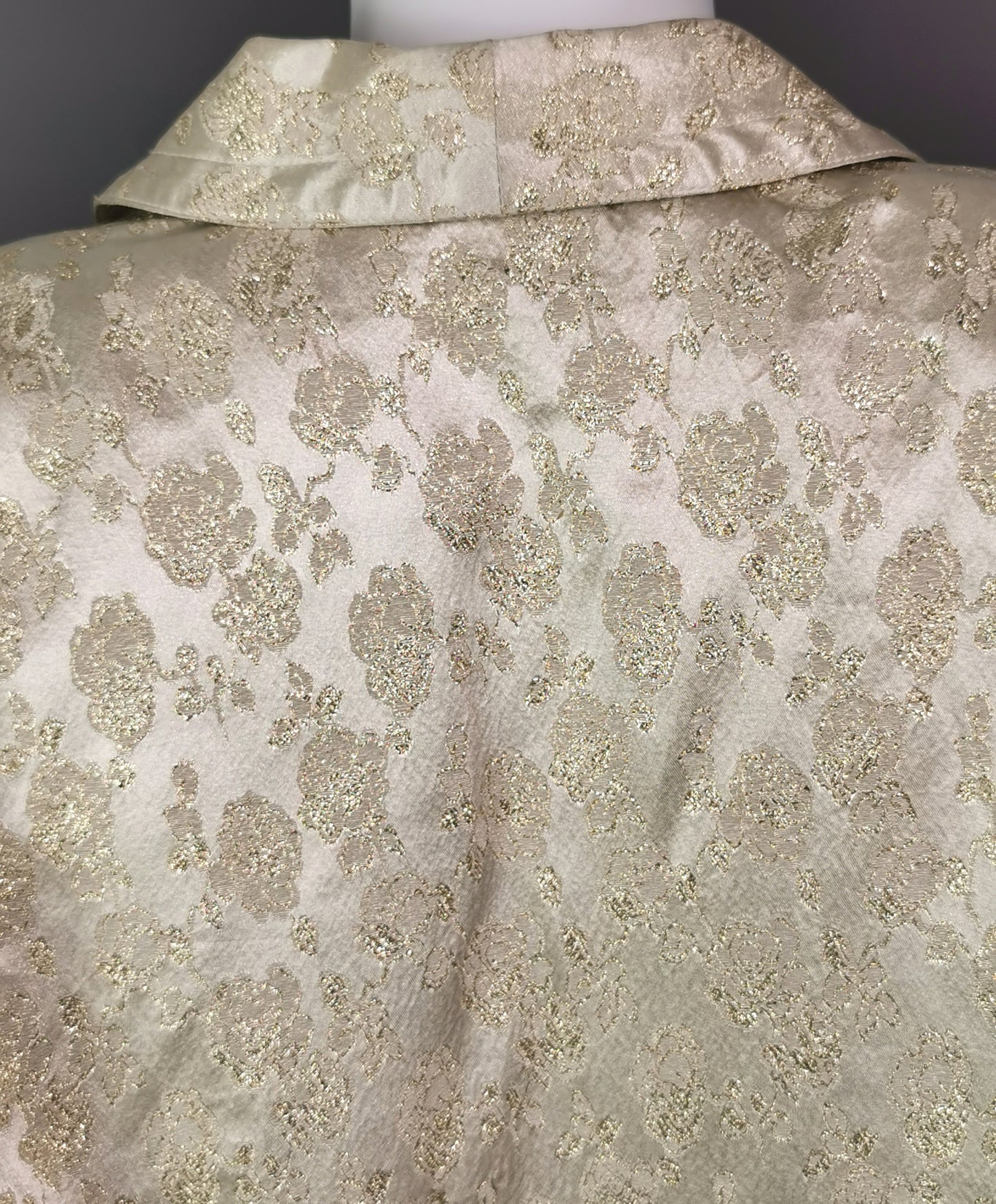 Vintage gold and cream satin Brocade jacket, longline blazer, Floral