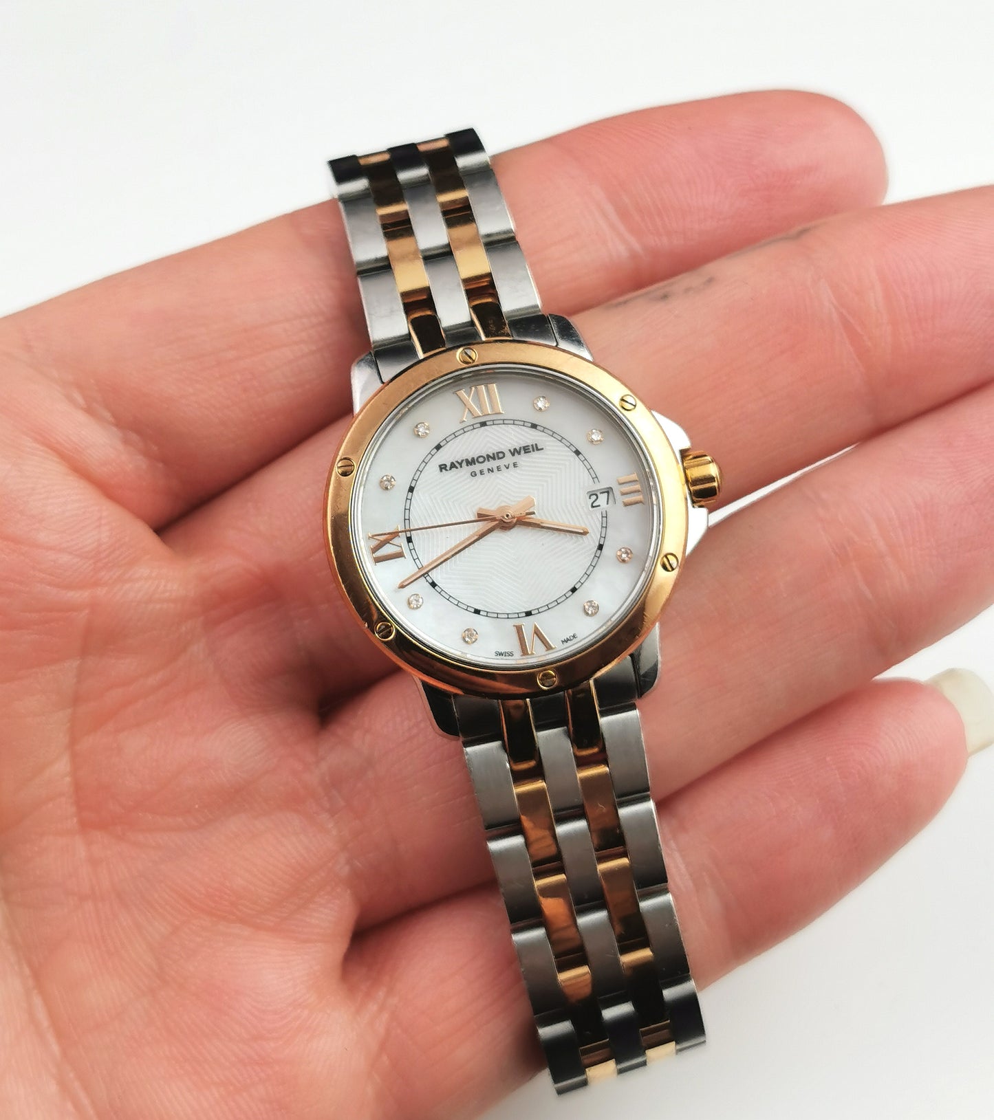 Raymond Weil ladies Maestro wristwatch, rose gold plate stainless steel bracelet watch, Diamond