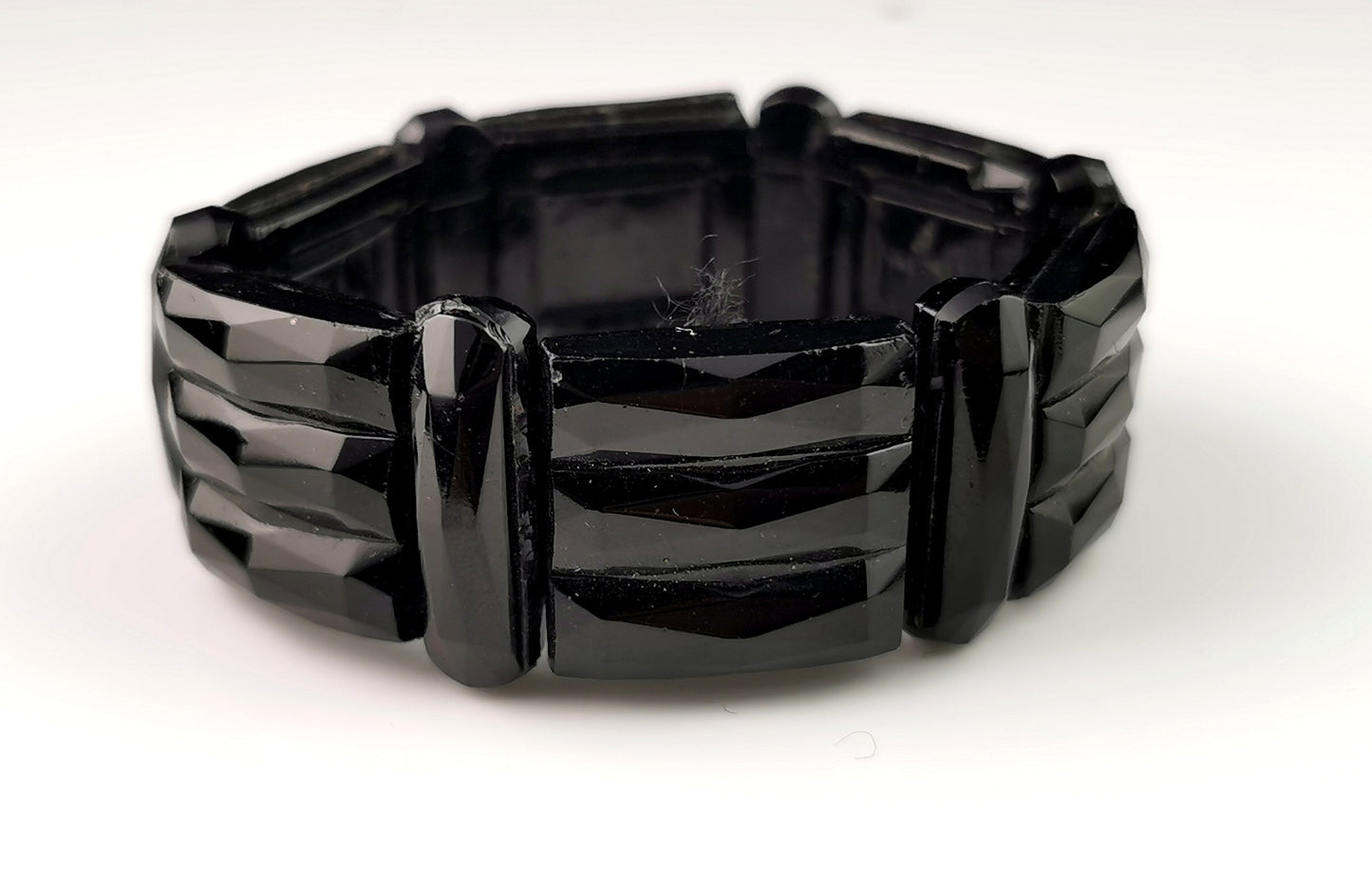 Antique Victorian French jet beaded bracelet, bangle