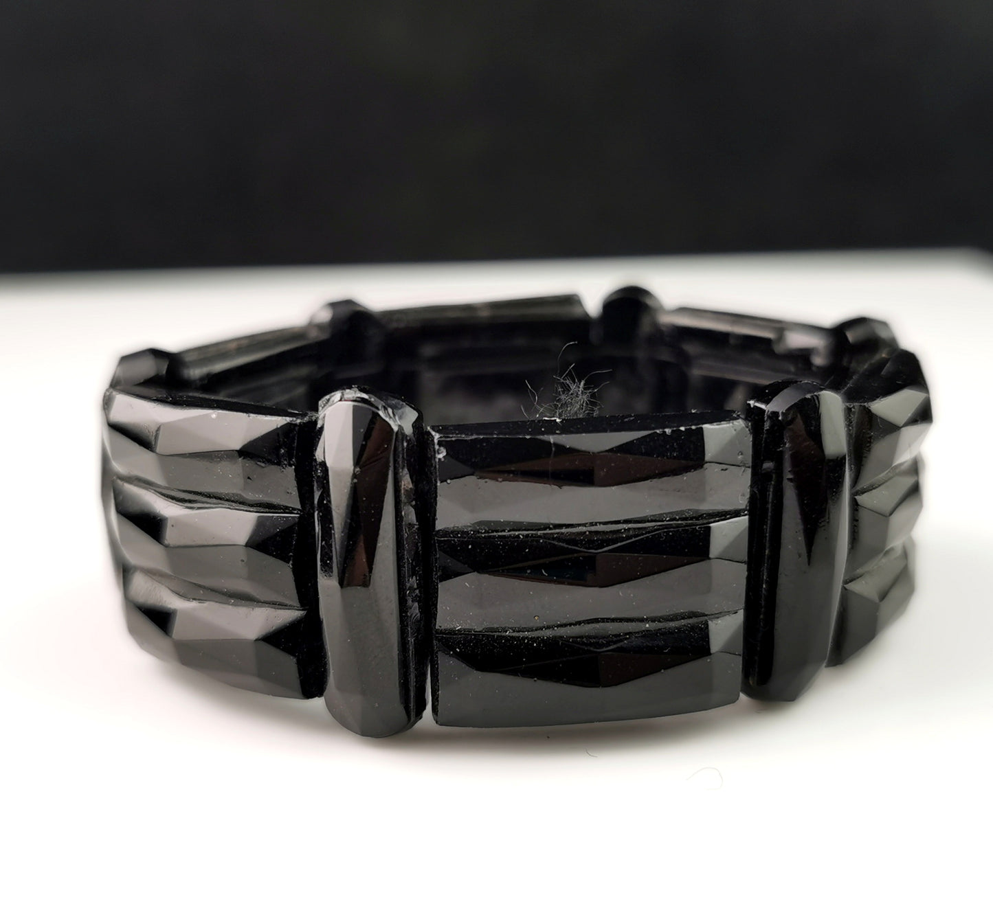 Antique Victorian French jet beaded bracelet, bangle
