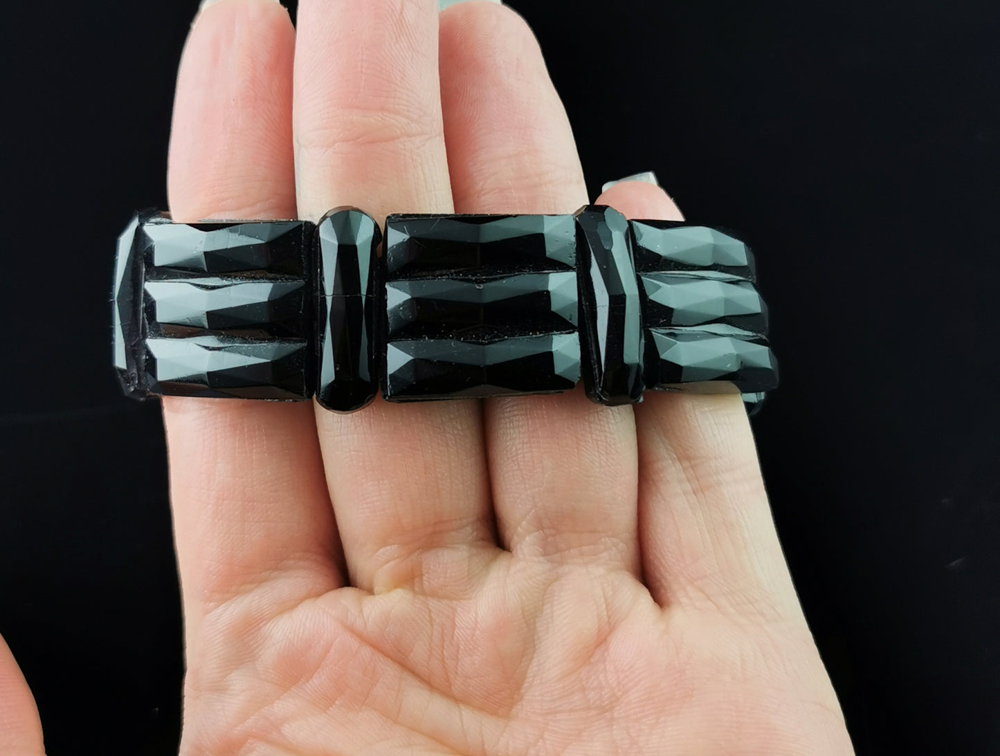 Antique Victorian French jet beaded bracelet, bangle