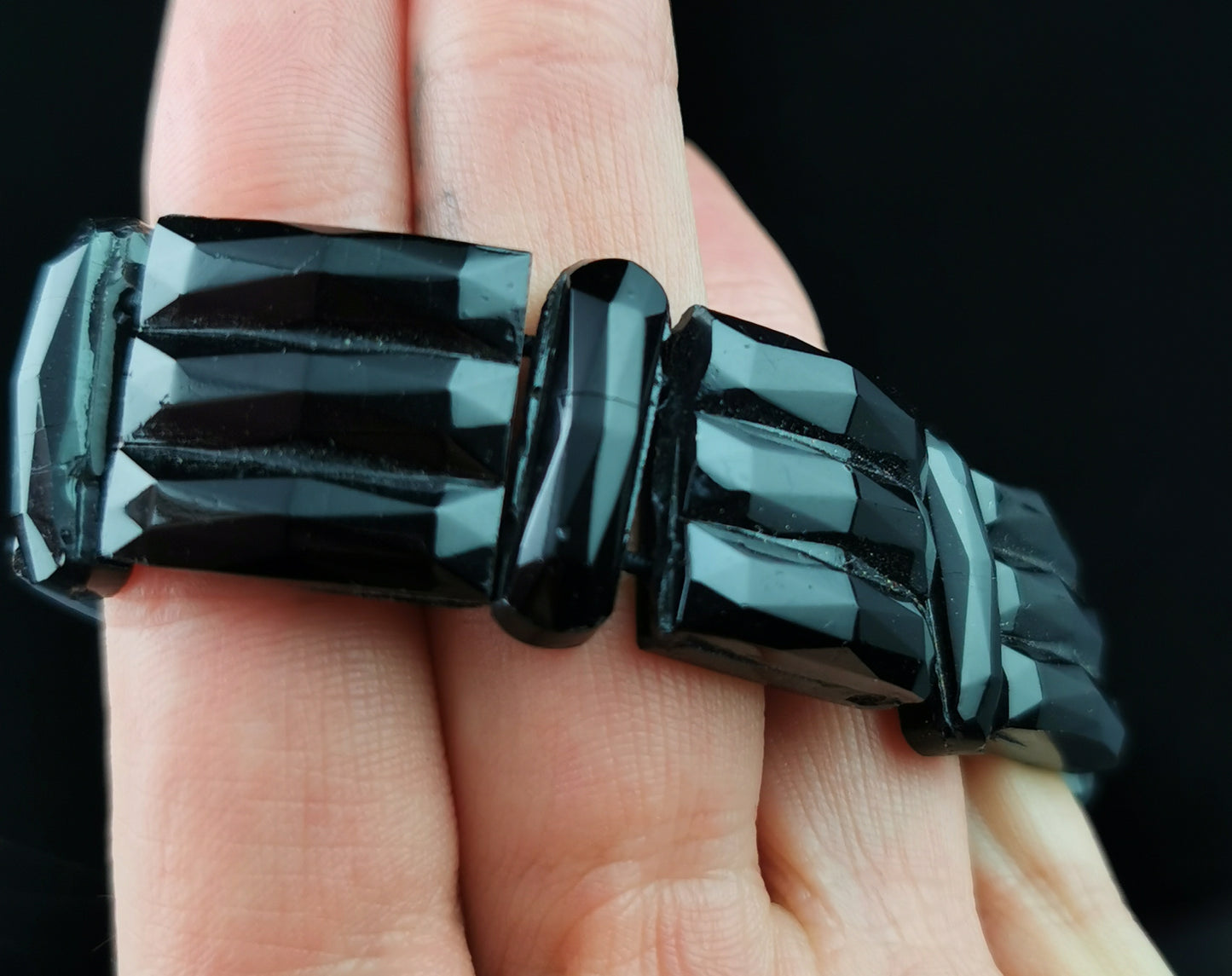 Antique Victorian French jet beaded bracelet, bangle