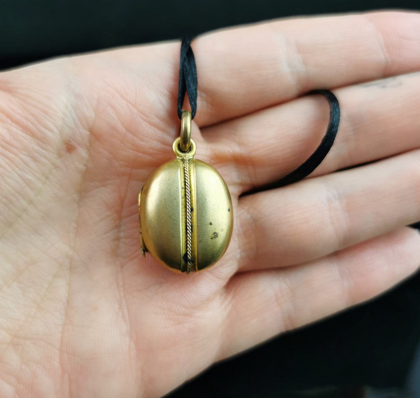 Antique gilt coffee bean locket, Edwardian