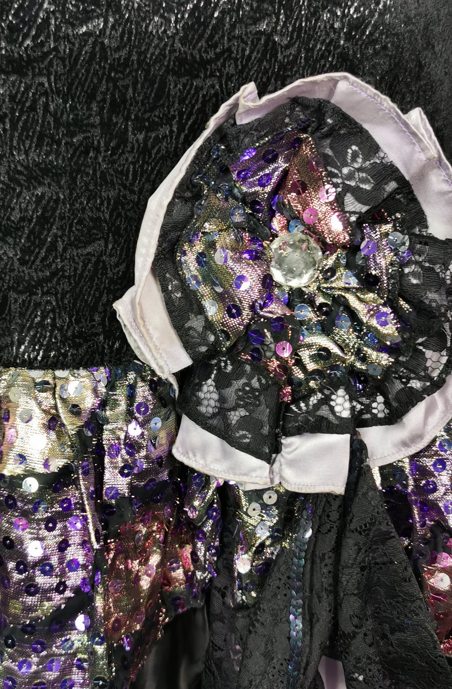 Vintage 1980s French cocktail dress, sequin, lace, wet look