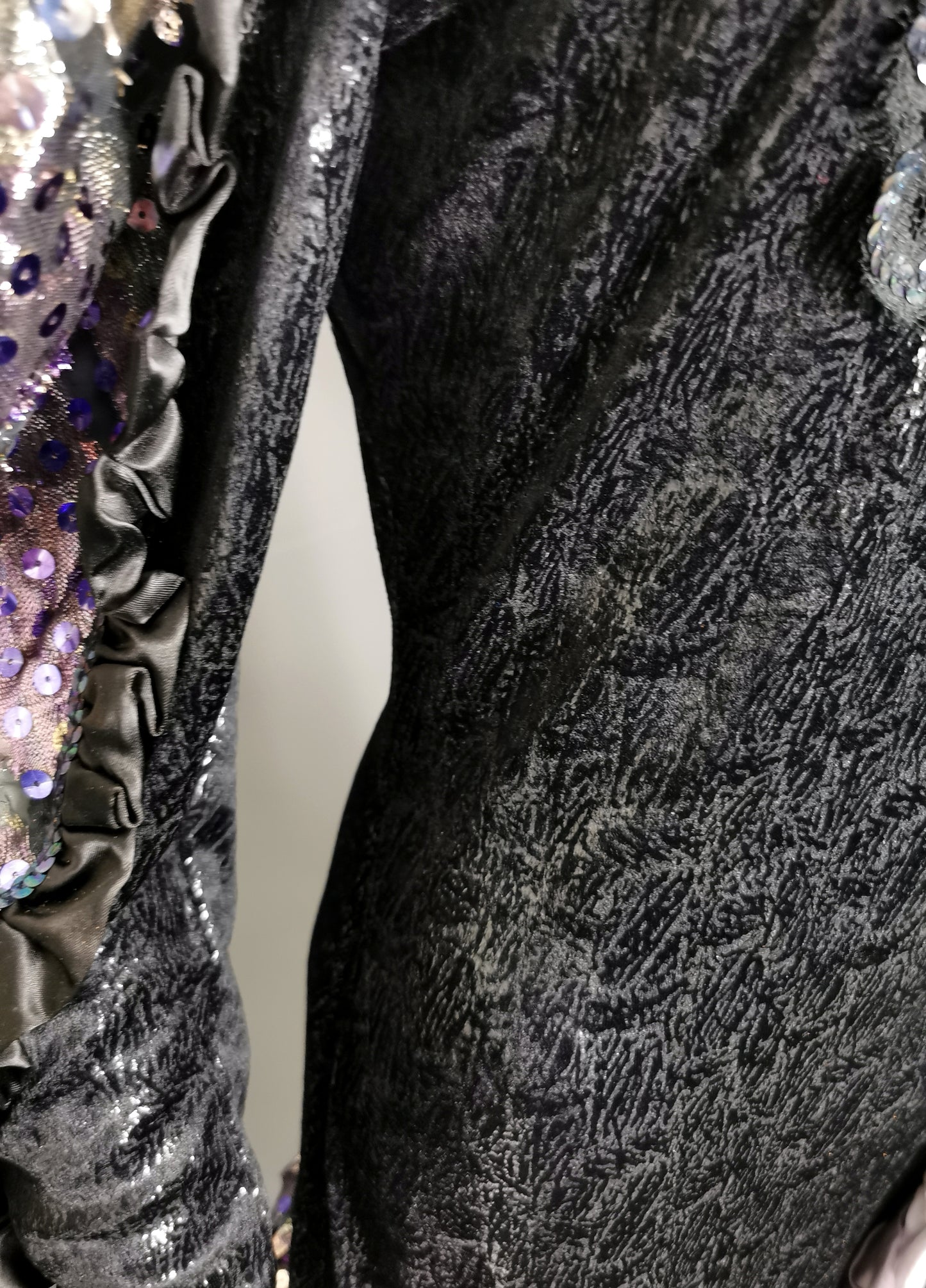 Vintage 1980s French cocktail dress, sequin, lace, wet look