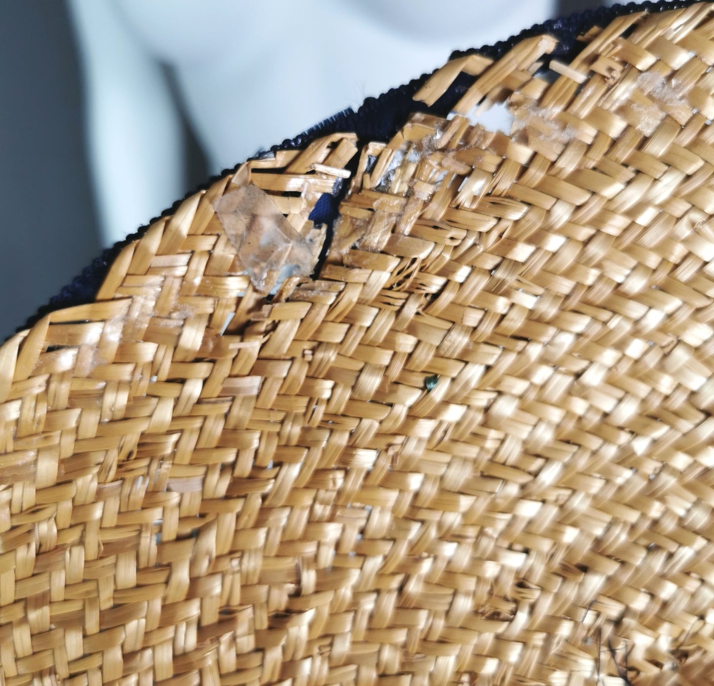 Vintage c1940s wide brim straw tilt hat, Harrods