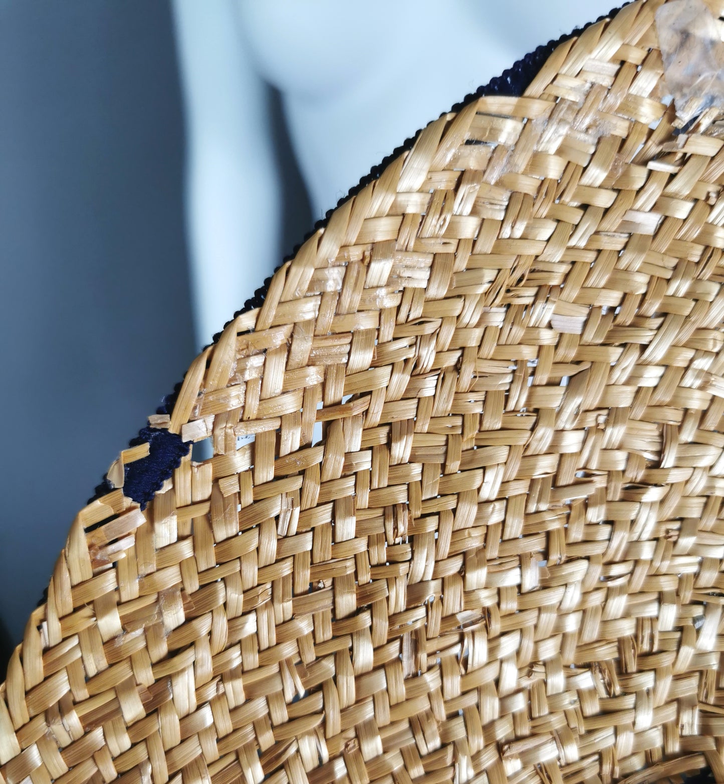 Vintage c1940s wide brim straw tilt hat, Harrods