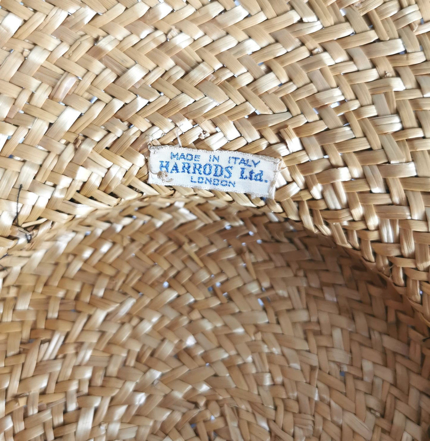 Vintage c1940s wide brim straw tilt hat, Harrods