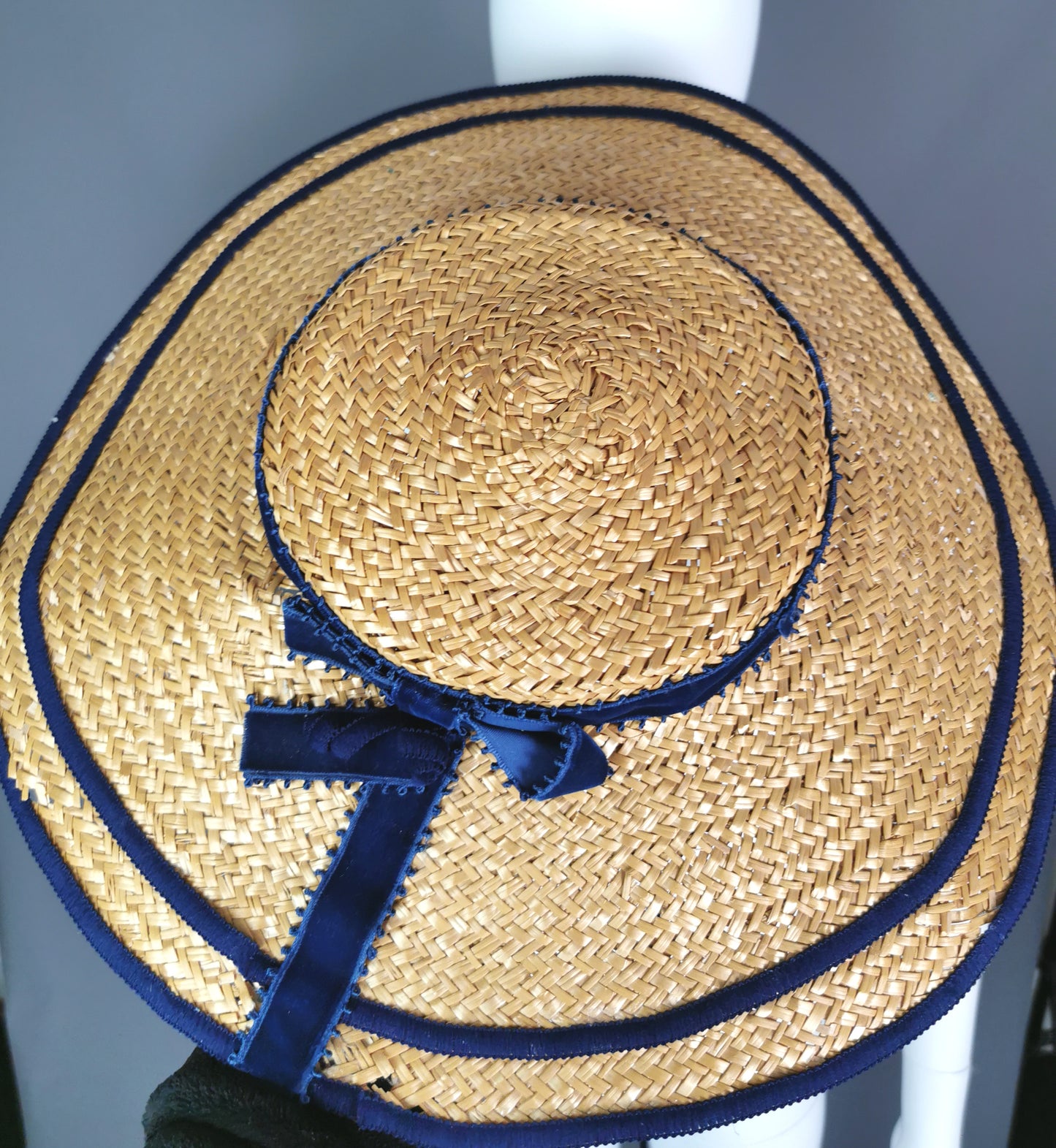 Vintage c1940s wide brim straw tilt hat, Harrods