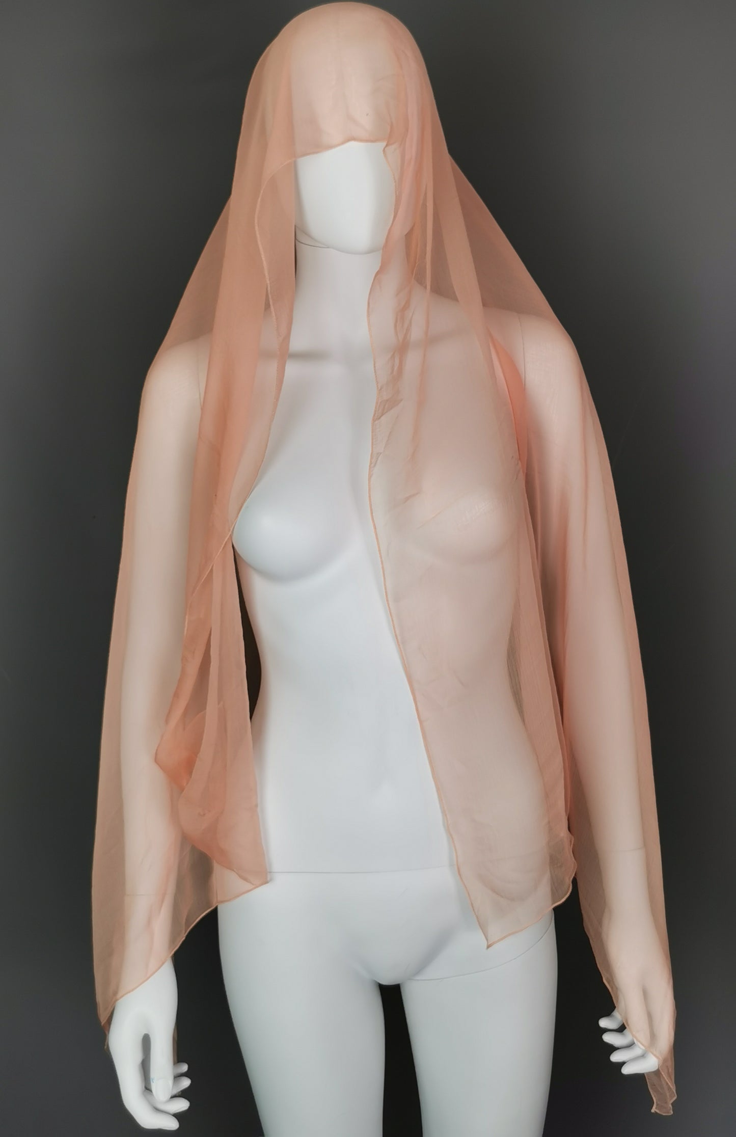 Vintage Jaeger peach silk chiffon scarf, long length