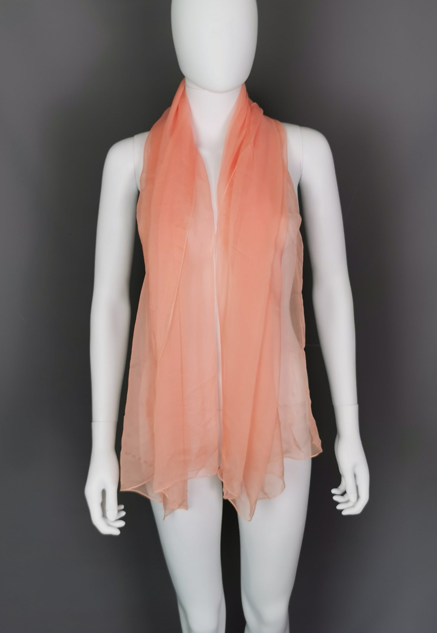 Vintage Jaeger peach silk chiffon scarf, long length