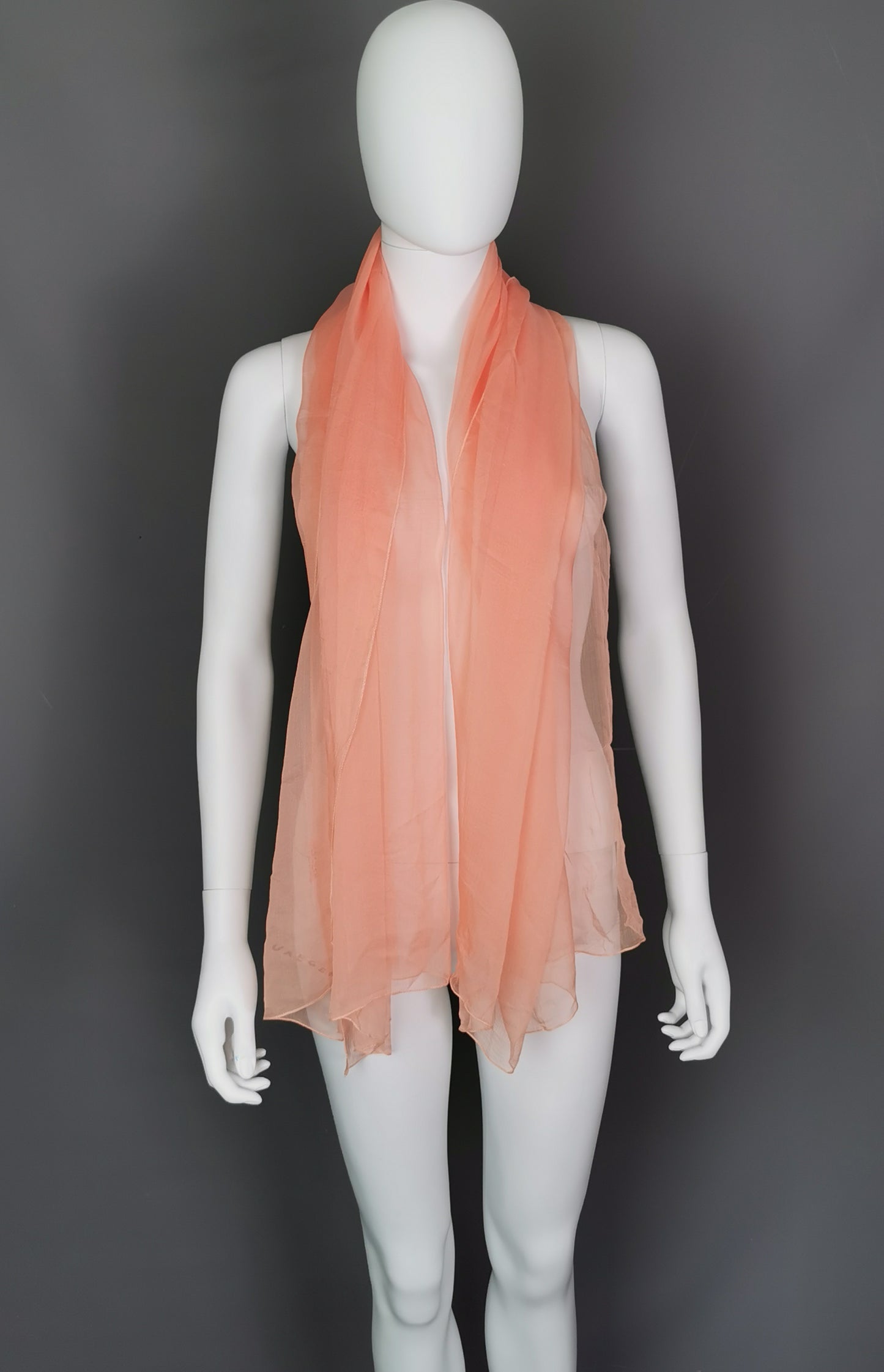 Vintage Jaeger peach silk chiffon scarf, long length