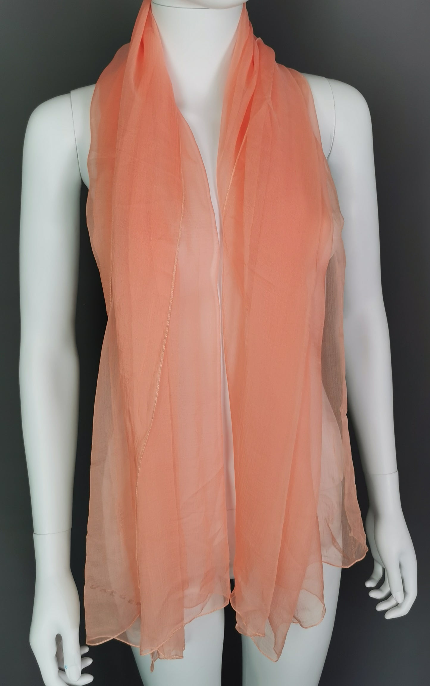 Vintage Jaeger peach silk chiffon scarf, long length