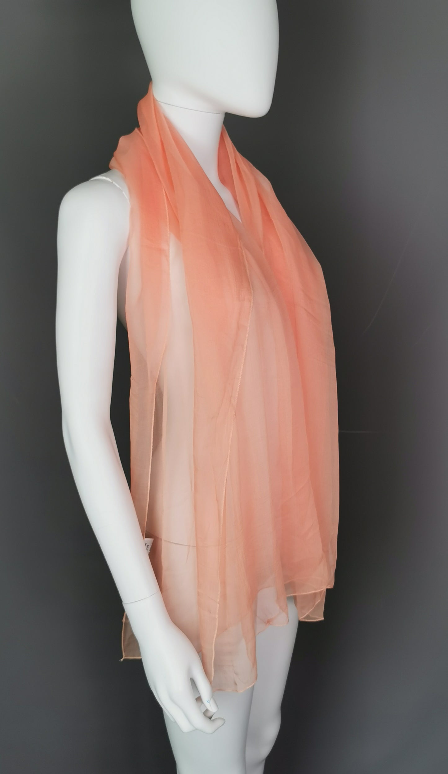 Vintage Jaeger peach silk chiffon scarf, long length