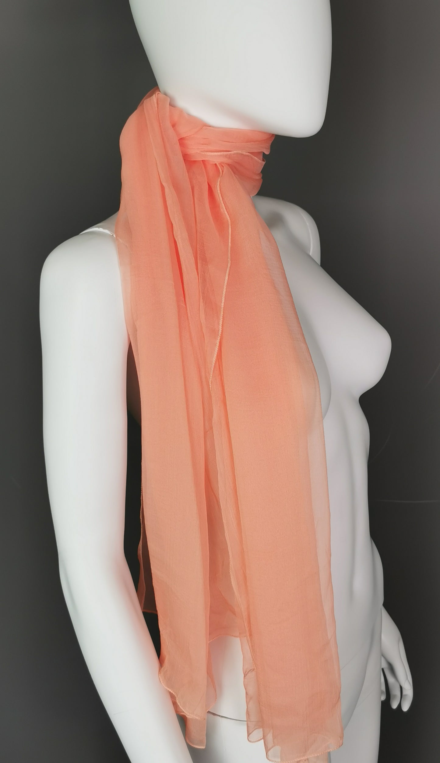 Vintage Jaeger peach silk chiffon scarf, long length