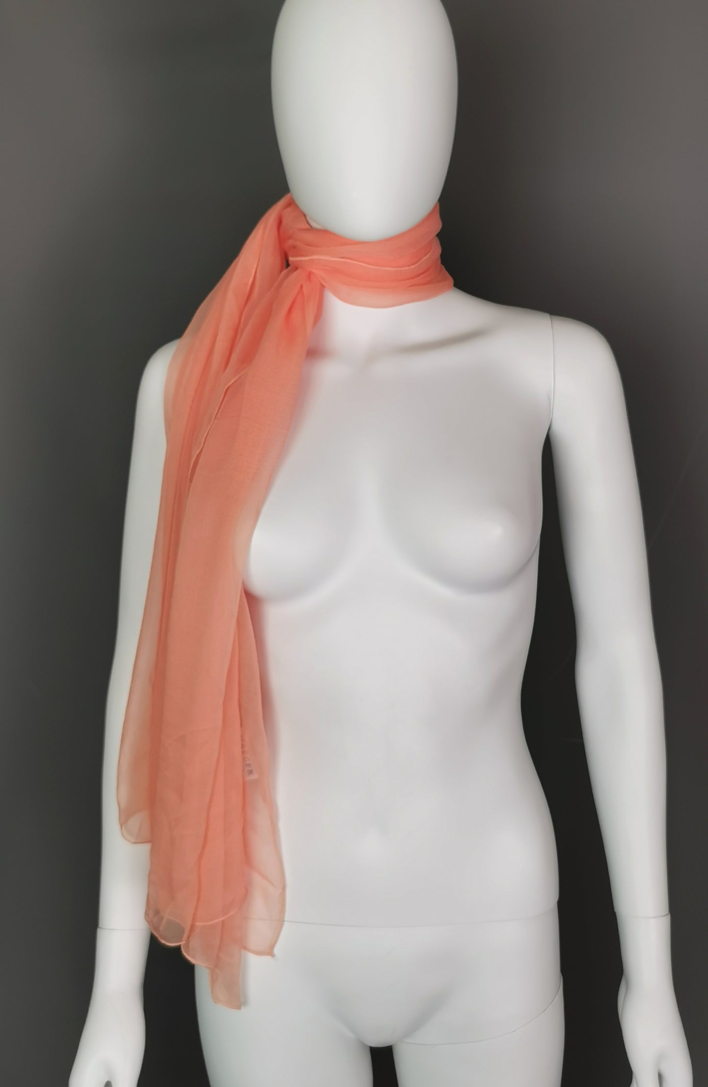 Vintage Jaeger peach silk chiffon scarf, long length