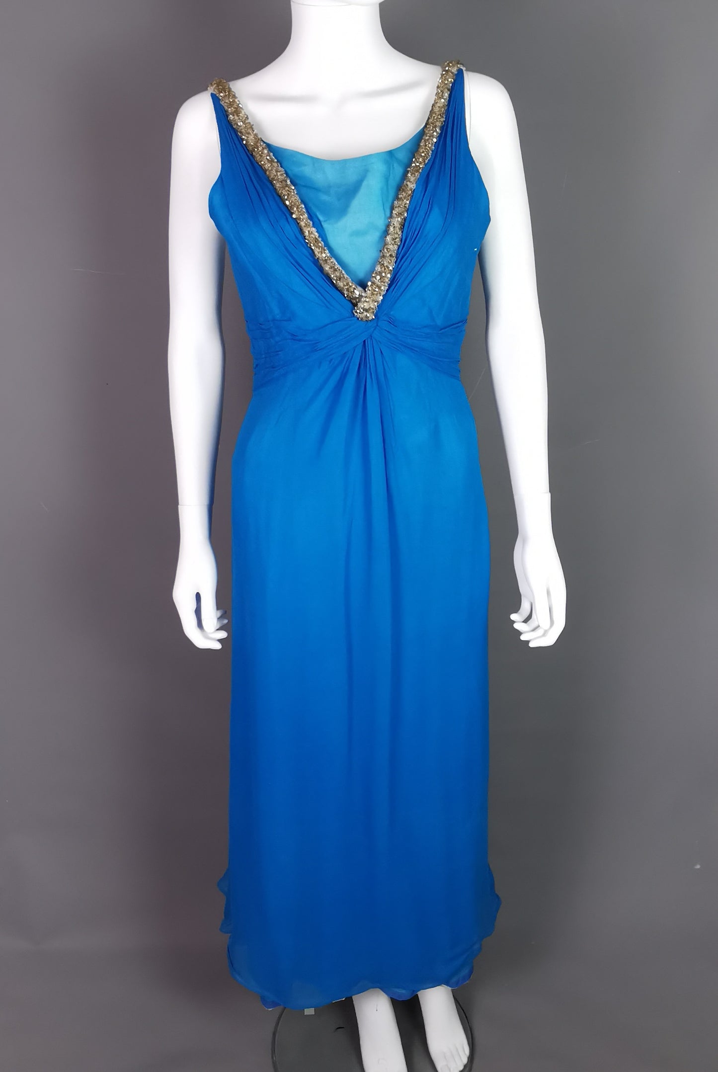 Vintage Emma Domb blue silk chiffon evening dress