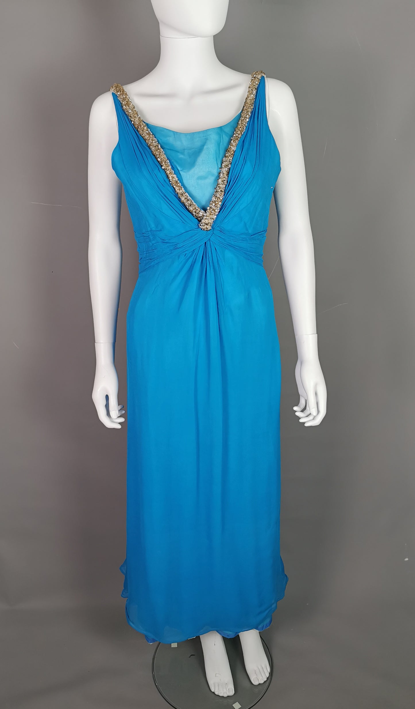 Vintage Emma Domb blue silk chiffon evening dress