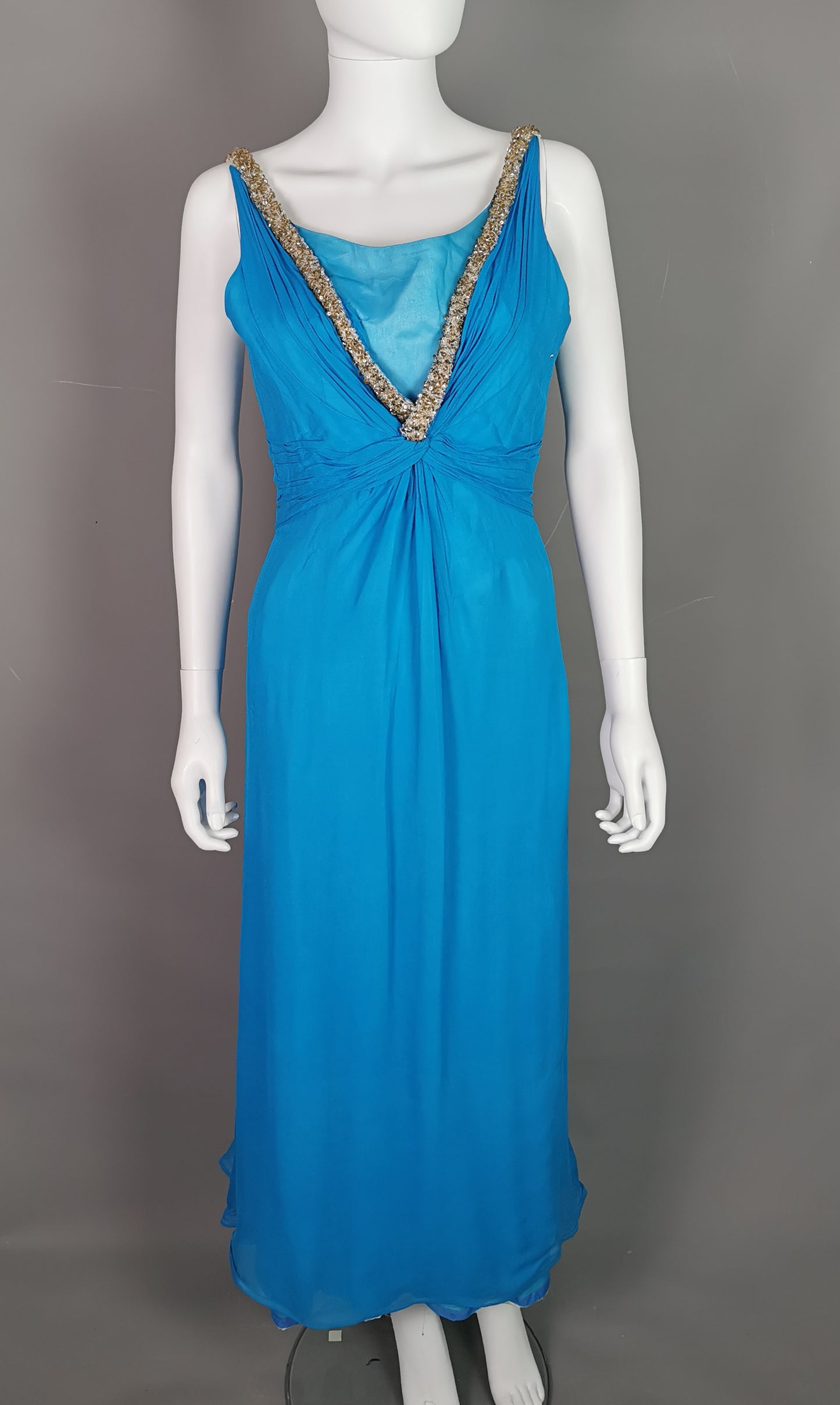 Vintage Emma Domb blue silk chiffon evening dress