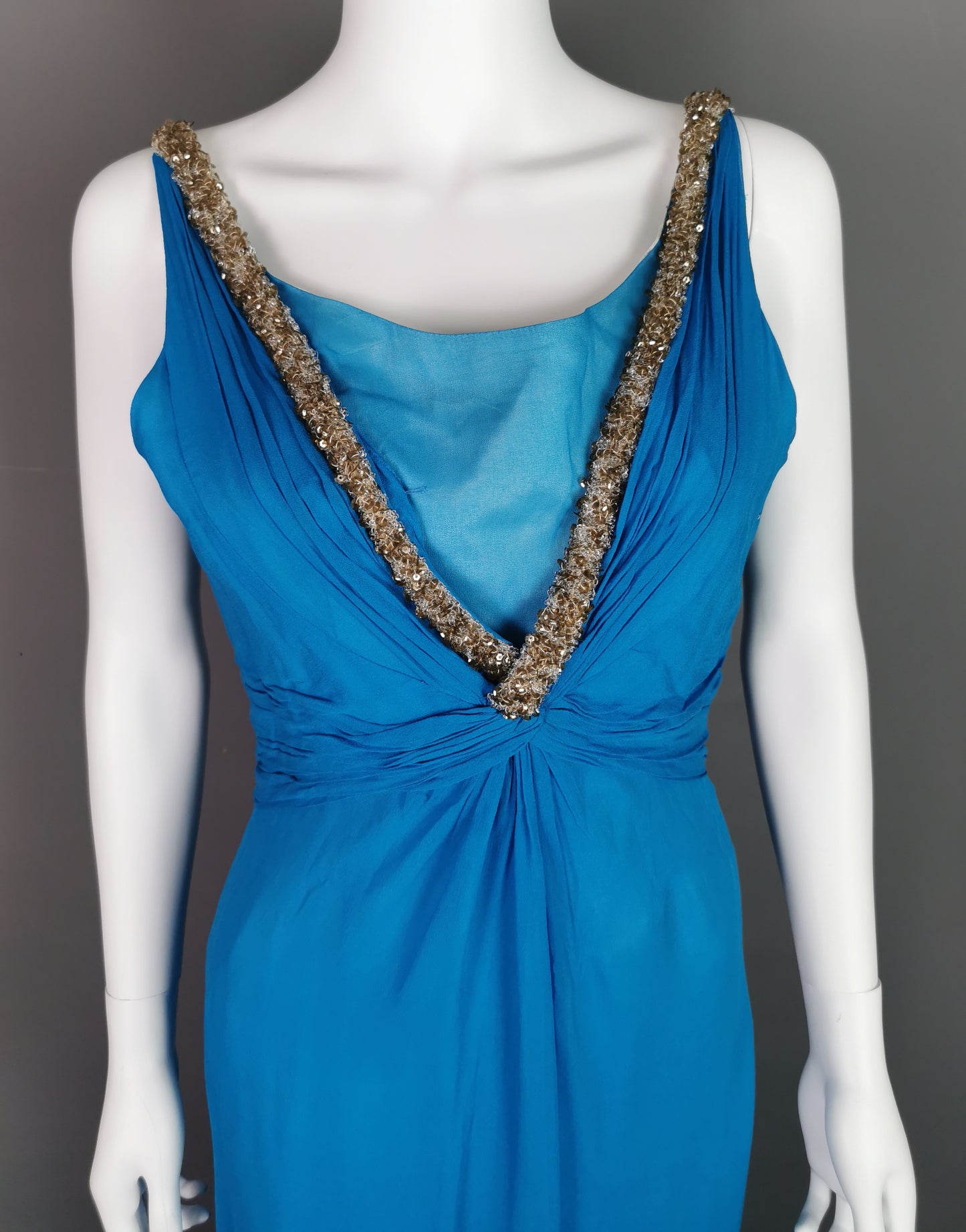 Vintage Emma Domb blue silk chiffon evening dress