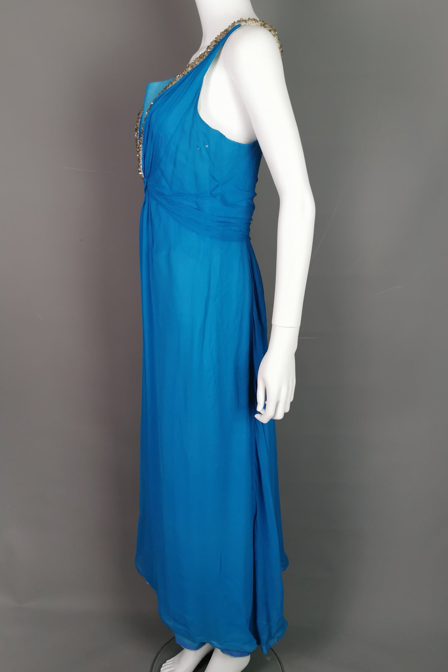 Vintage Emma Domb blue silk chiffon evening dress