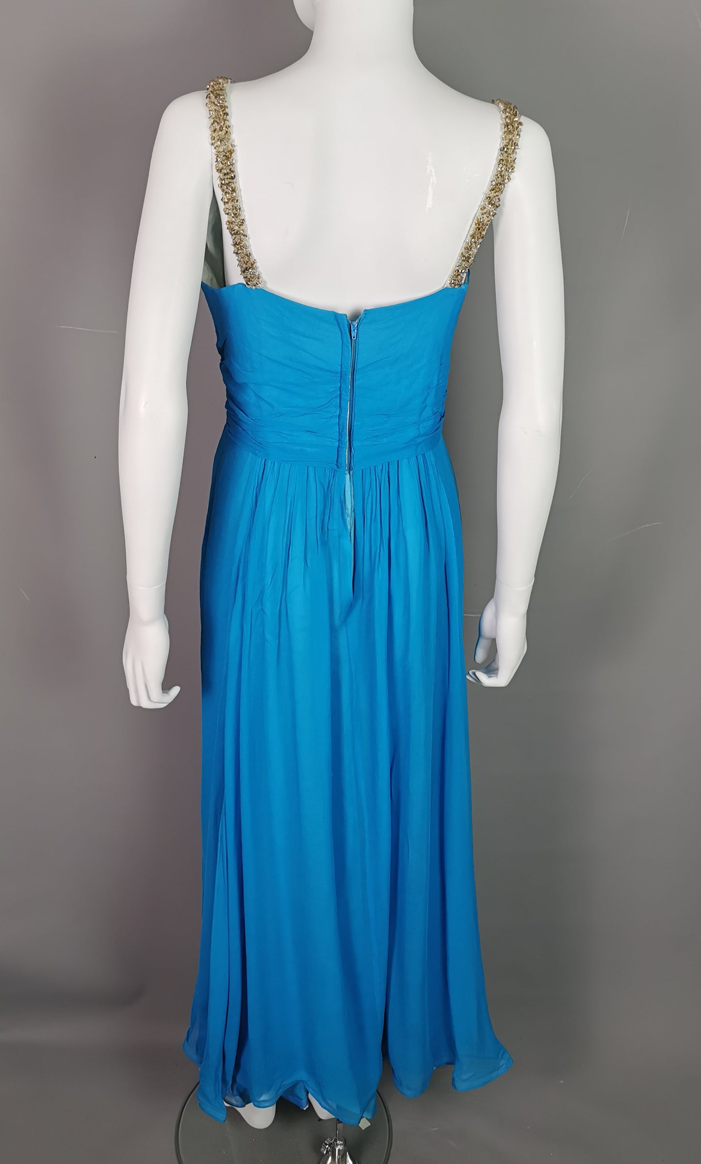 Vintage Emma Domb blue silk chiffon evening dress