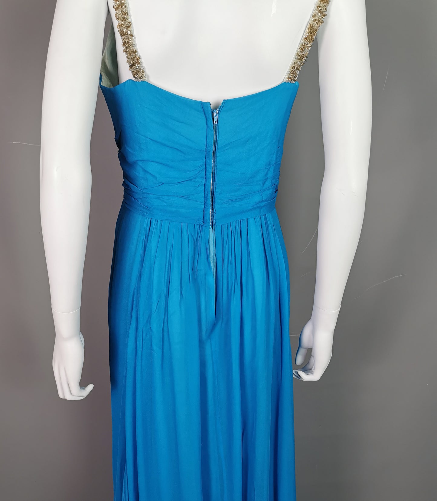 Vintage Emma Domb blue silk chiffon evening dress