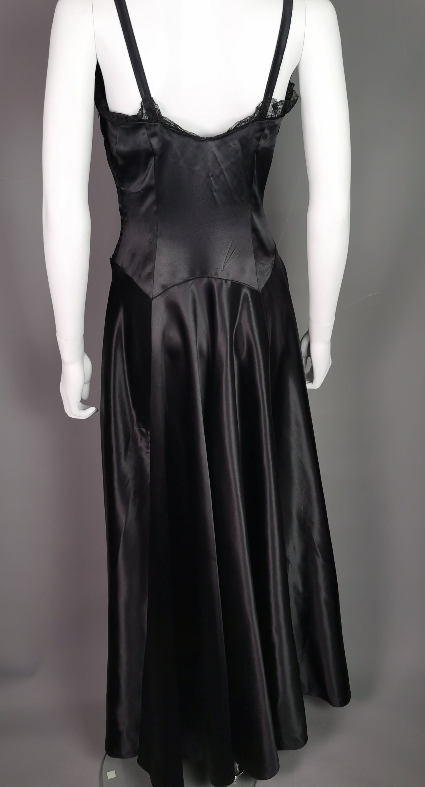 Vintage 1940s Black liquid satin bombshell dress, Evening gown