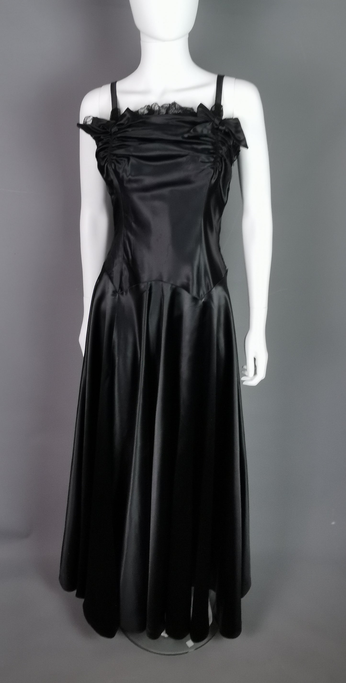 Vintage 1940s Black liquid satin bombshell dress, Evening gown